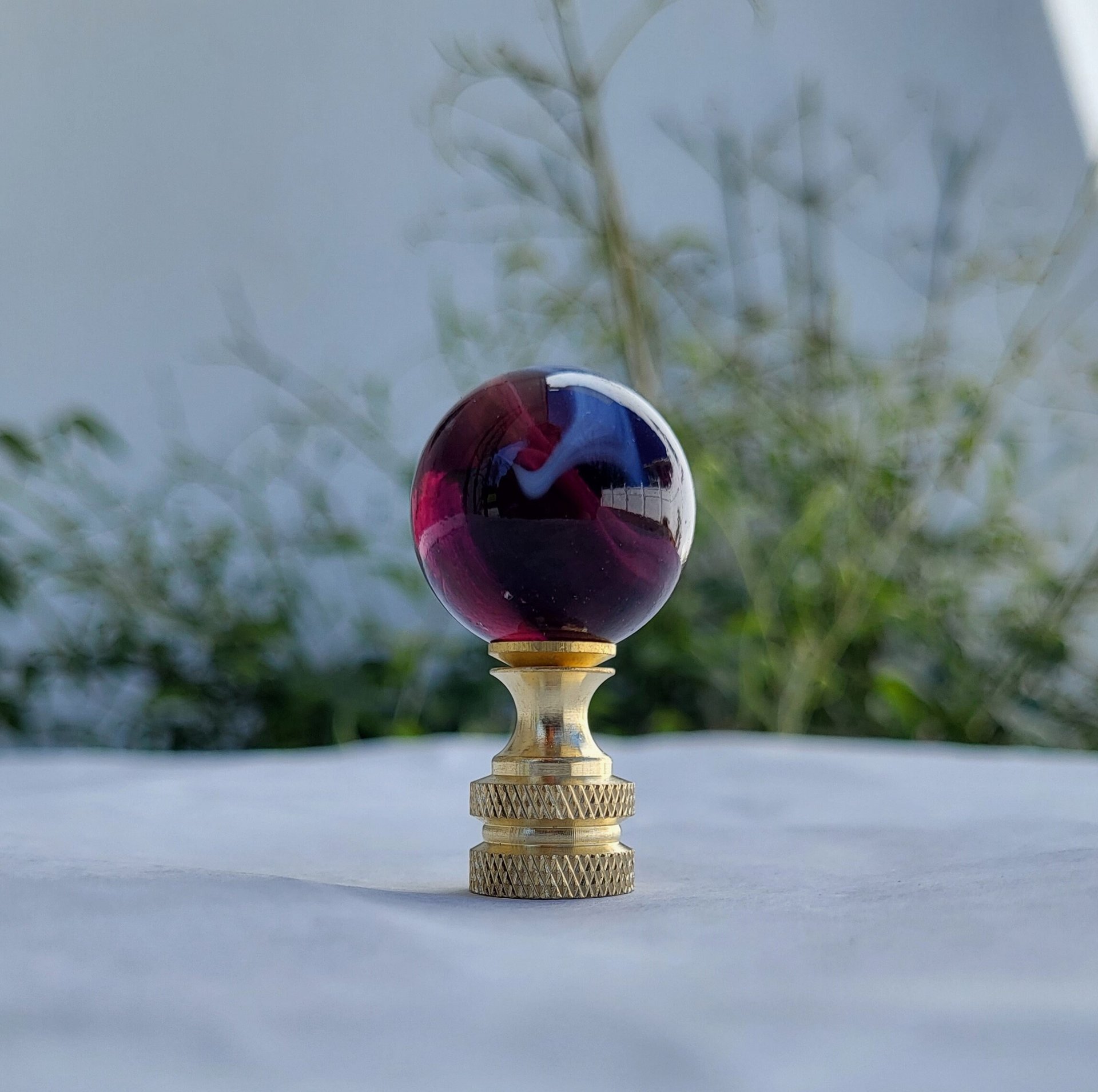 Purple Lamp Finial, White Swirls