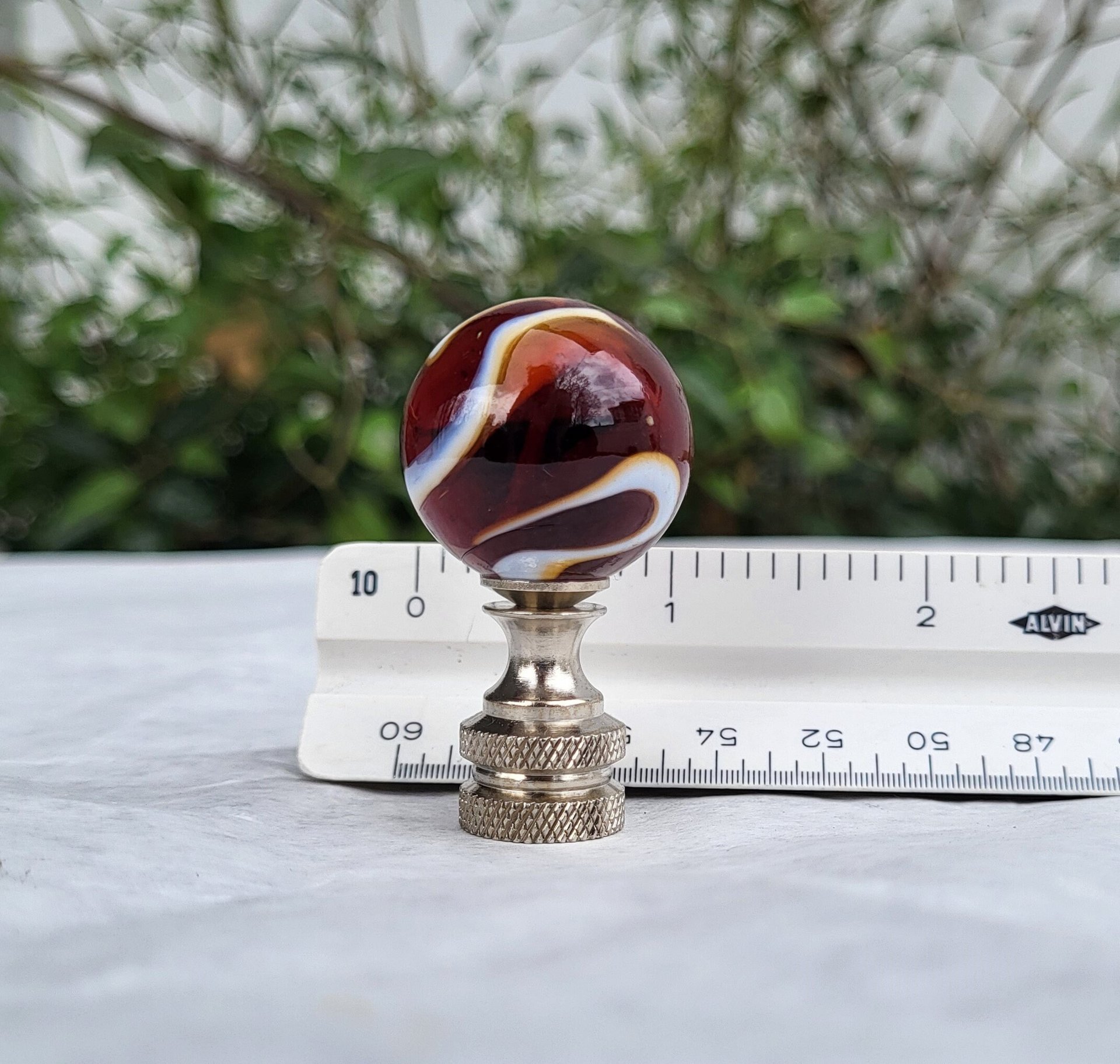 Red Lamp Finial, White Swirls