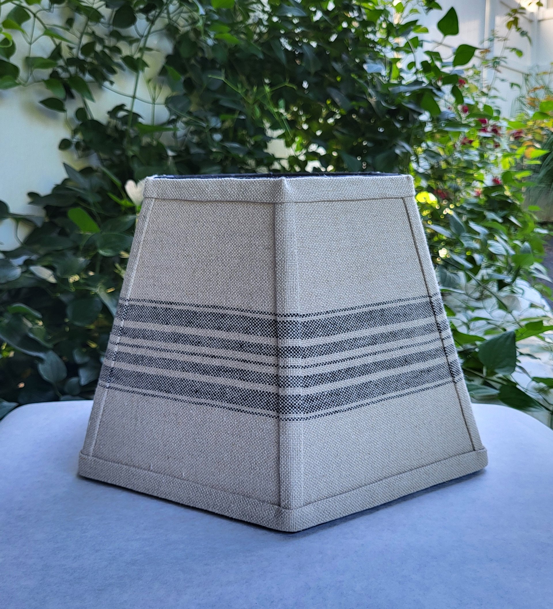 Linen Grain Sack Lampshade Hexagon Natural Black Stripe Lamp Shade