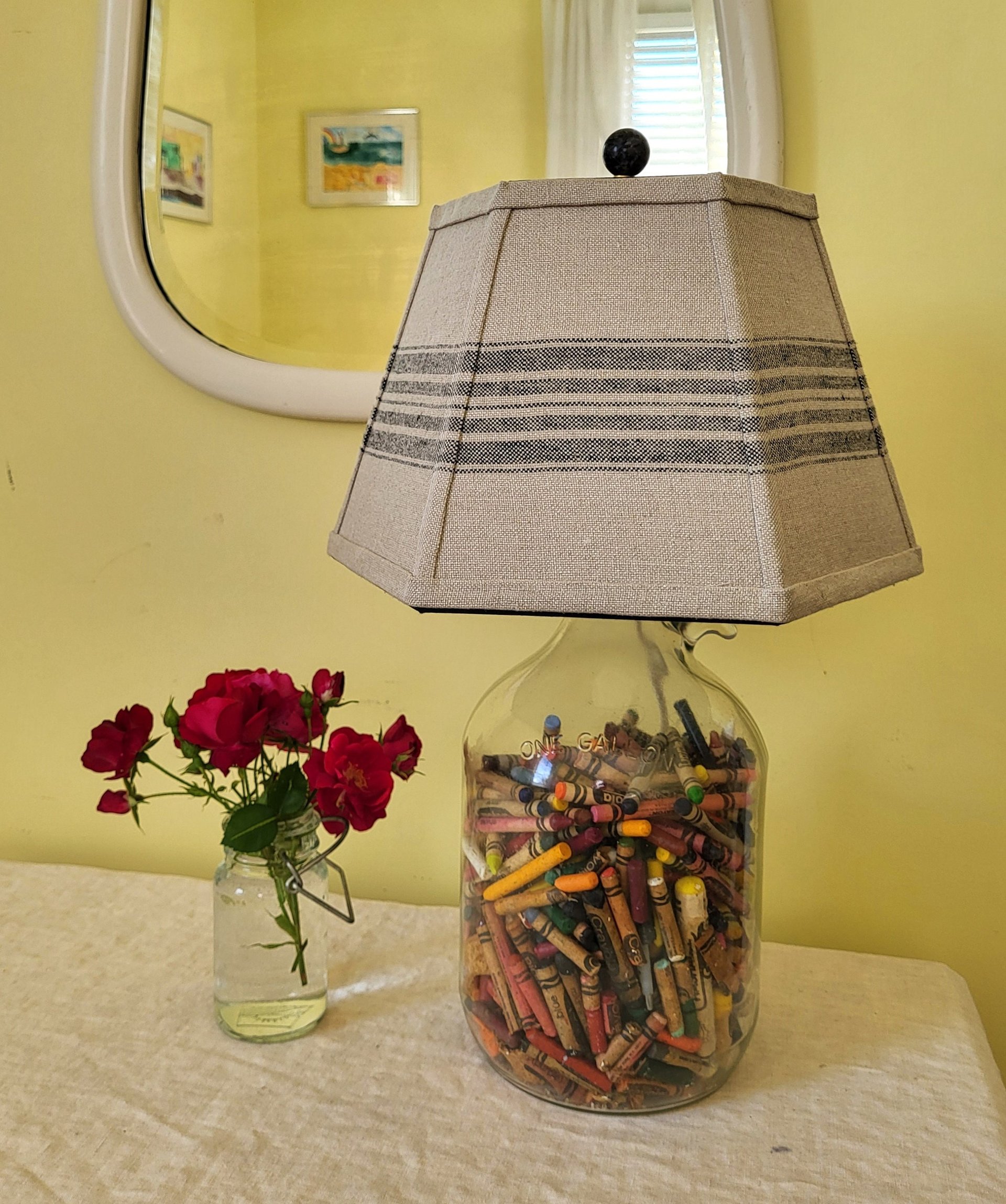 Linen Grain Sack Lampshade Hexagon Natural Black Stripe Lamp Shade