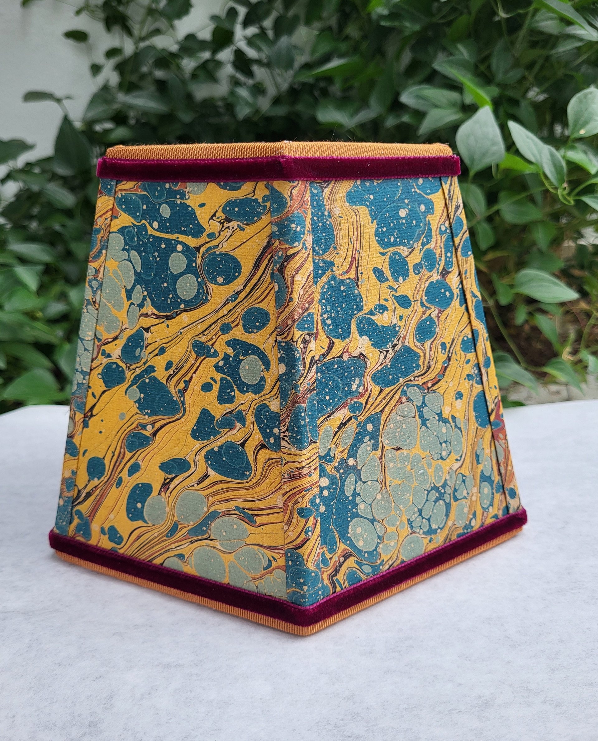 Small Marbled Paper Lampshade Hexagon Green