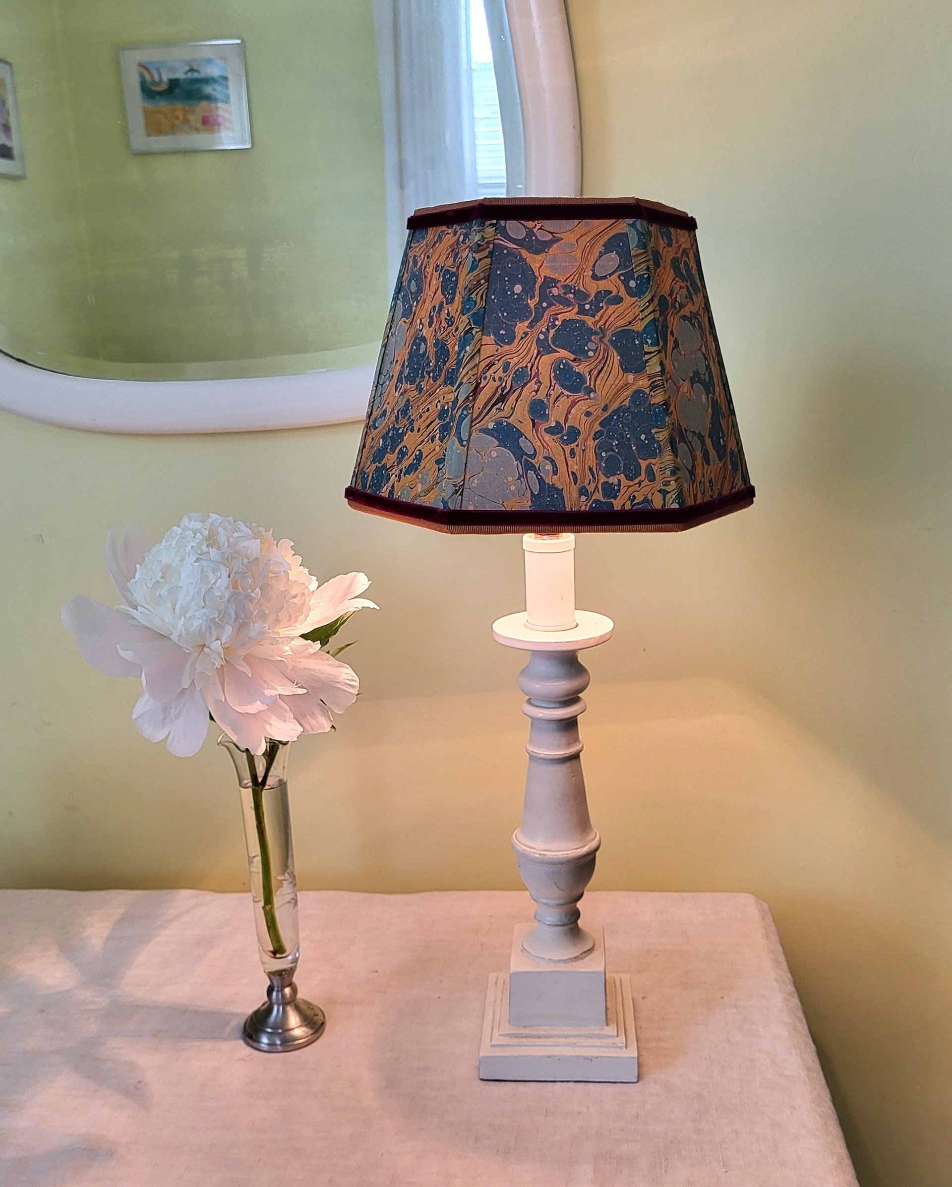 Small Marbled Paper Lampshade Hexagon Green