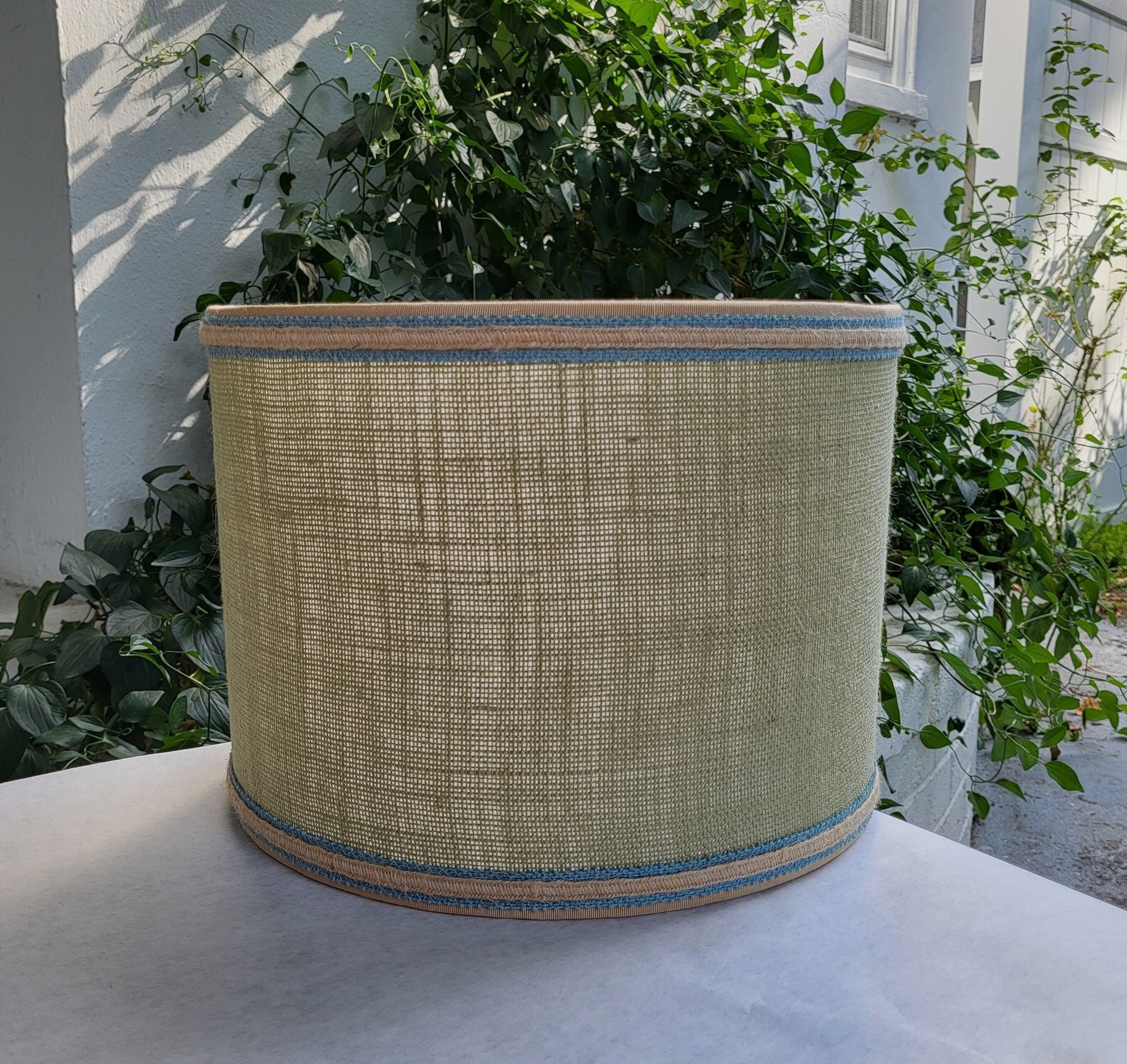 Light Green Burlap Lampshade, Drum Lamp Shade