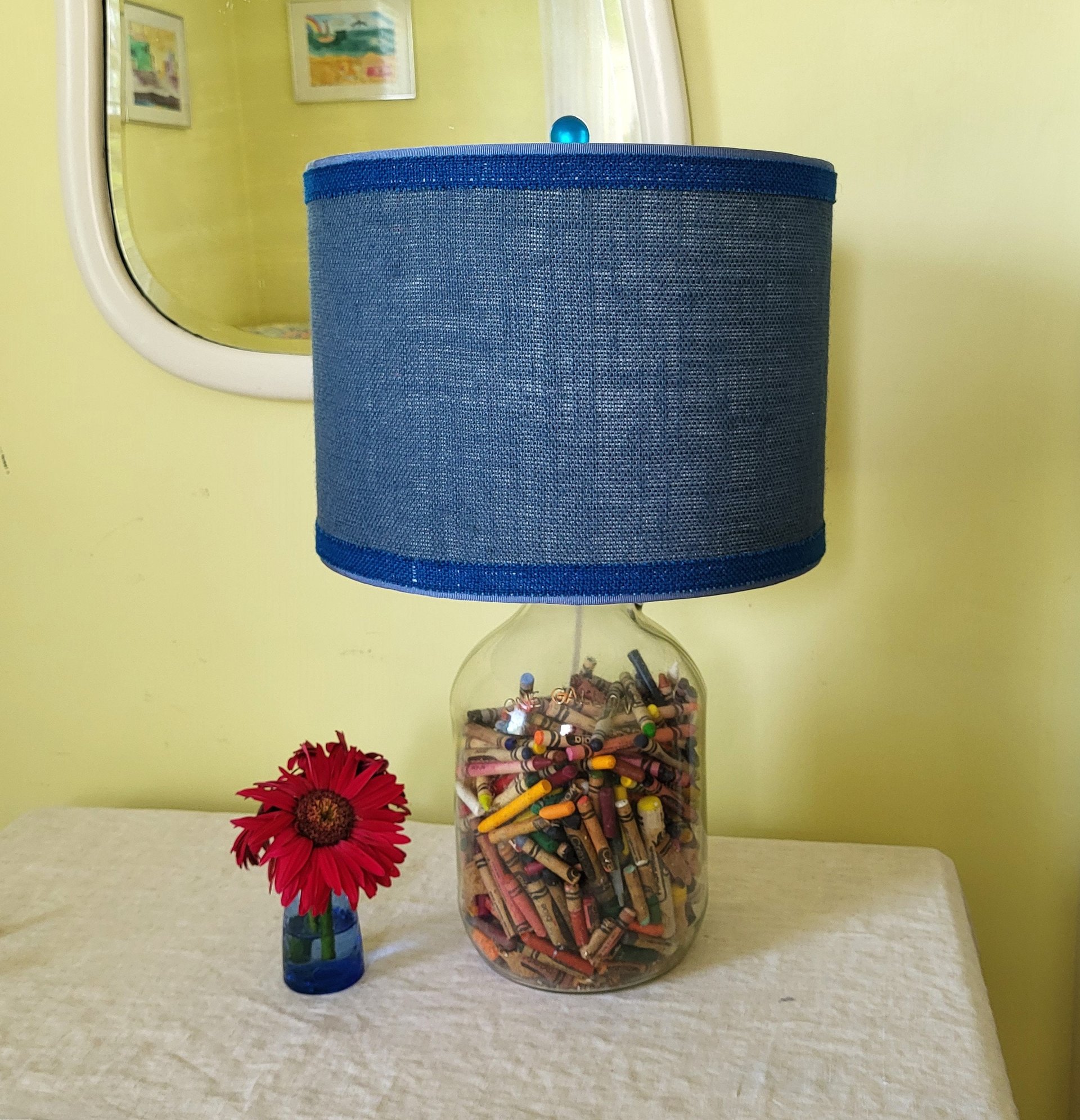 Dark Blue Burlap Lampshade, Drum Lamp Shade