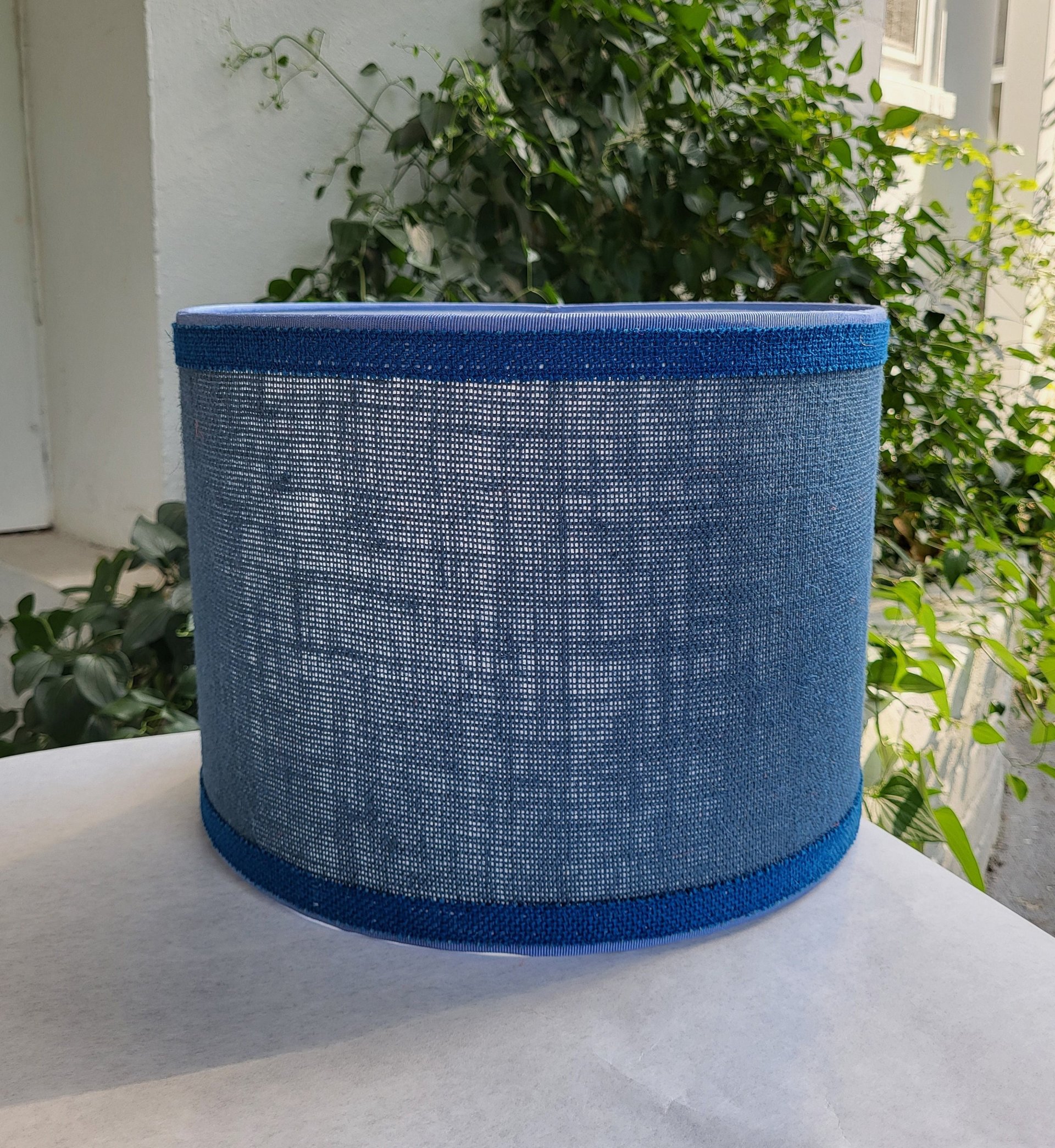 Dark Blue Burlap Lampshade, Drum Lamp Shade