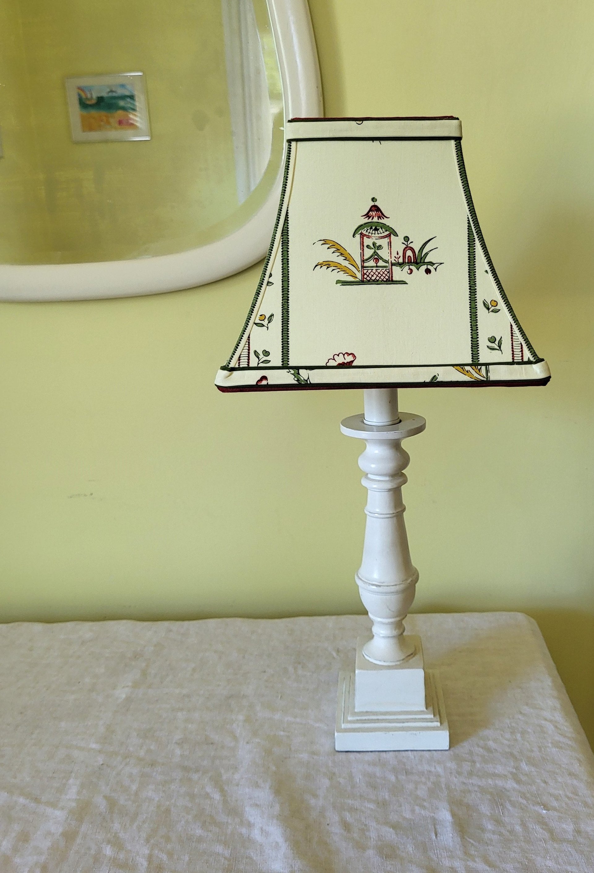 Square Bell Floral Lampshade, Pale Yellow, Green, Red Lamp Shade