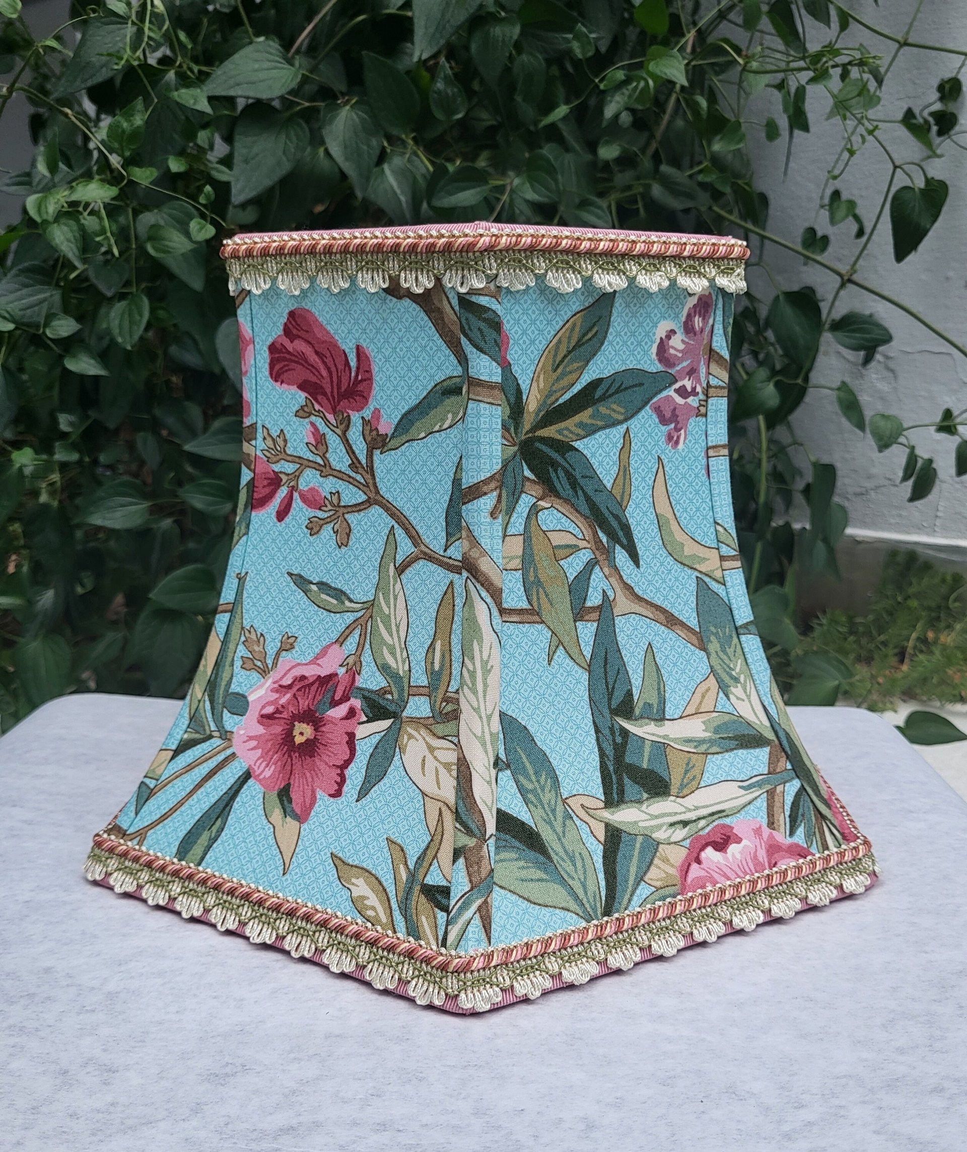 Bridge Lampshade, Blue Floral Greeff Fabric Hexagon Bell