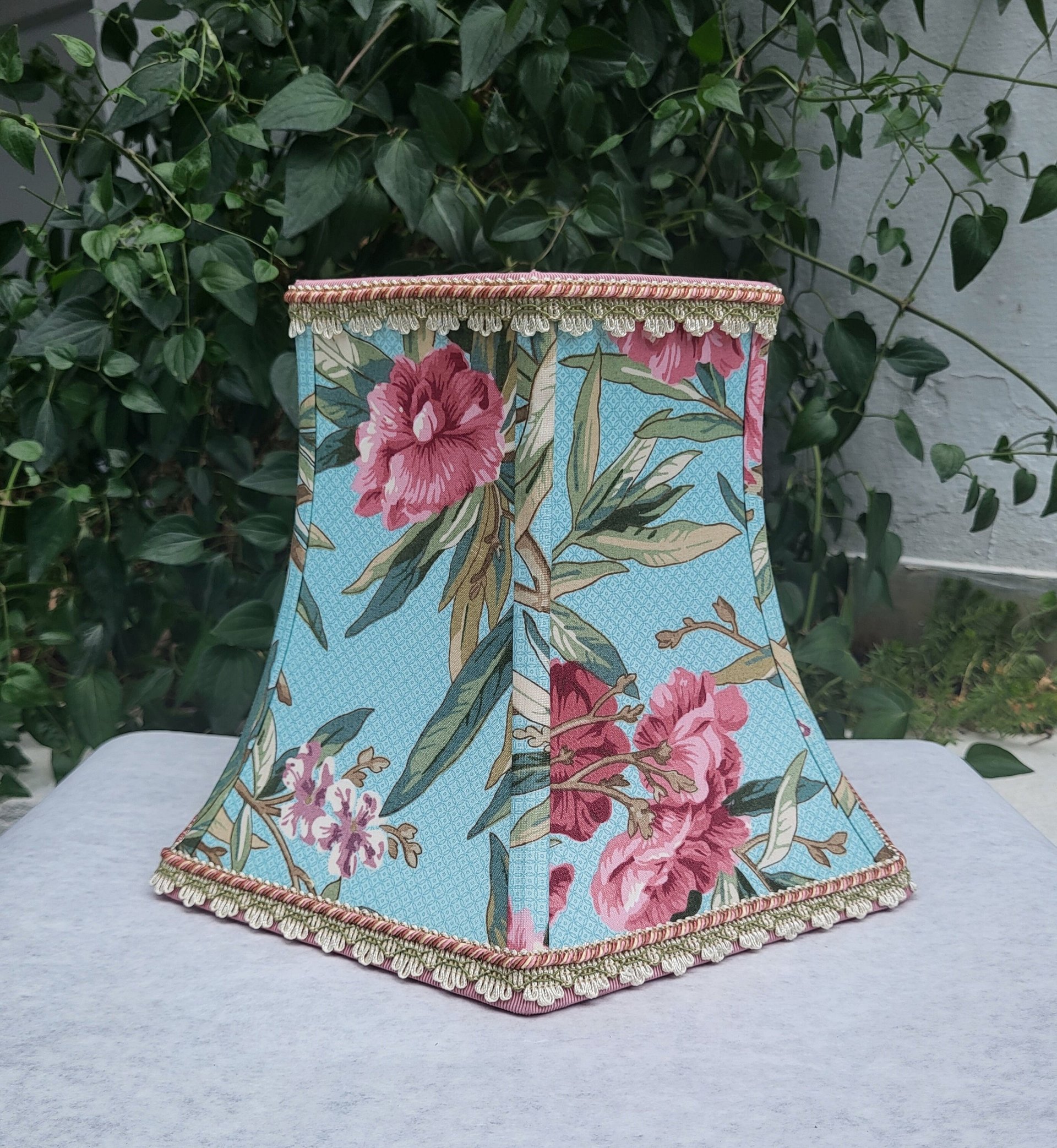 Bridge Lampshade, Blue Floral Greeff Fabric Hexagon Bell