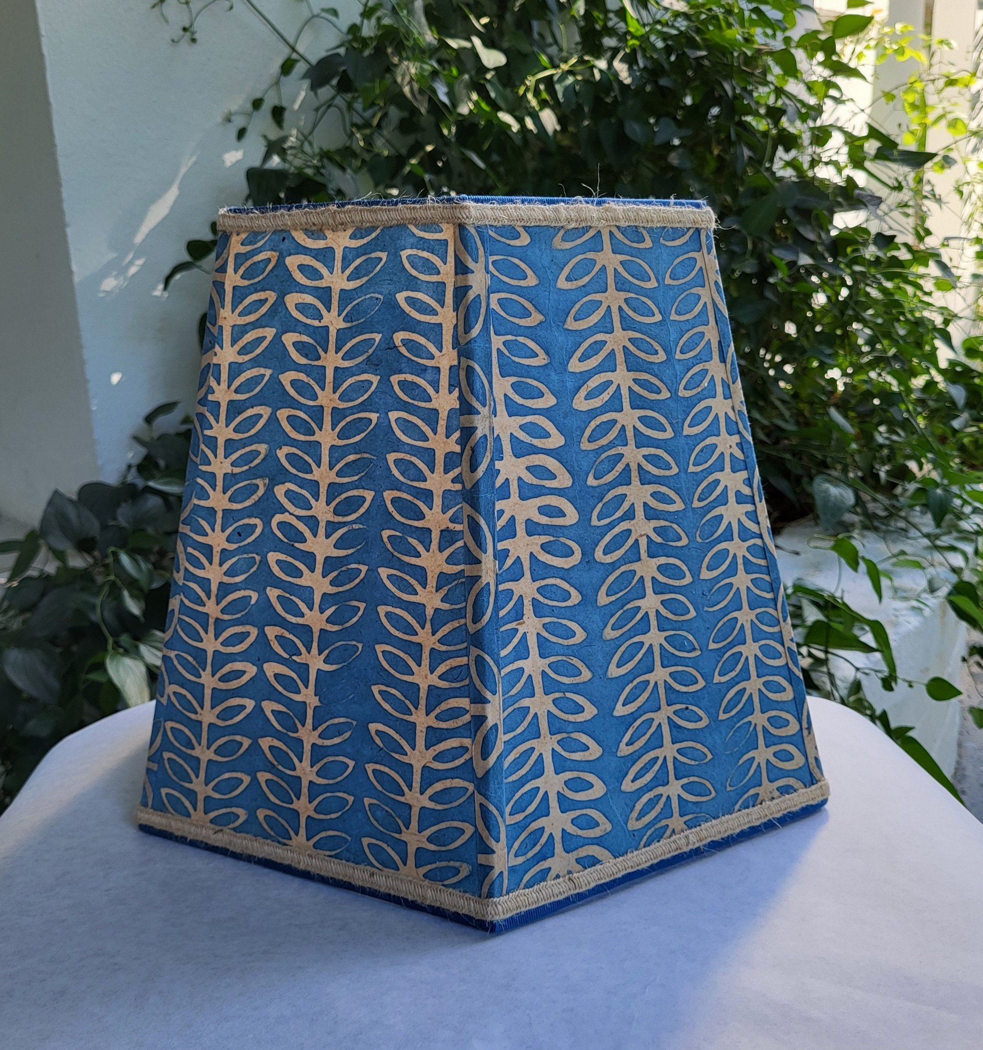 Batik Paper Lampshade Blue Beige