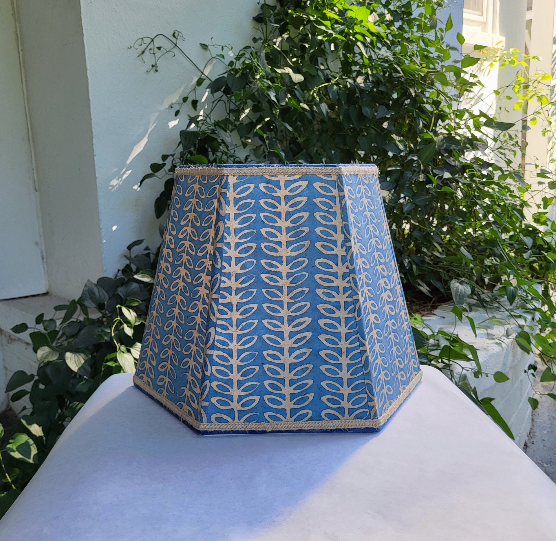 Batik Paper Lampshade Blue Beige