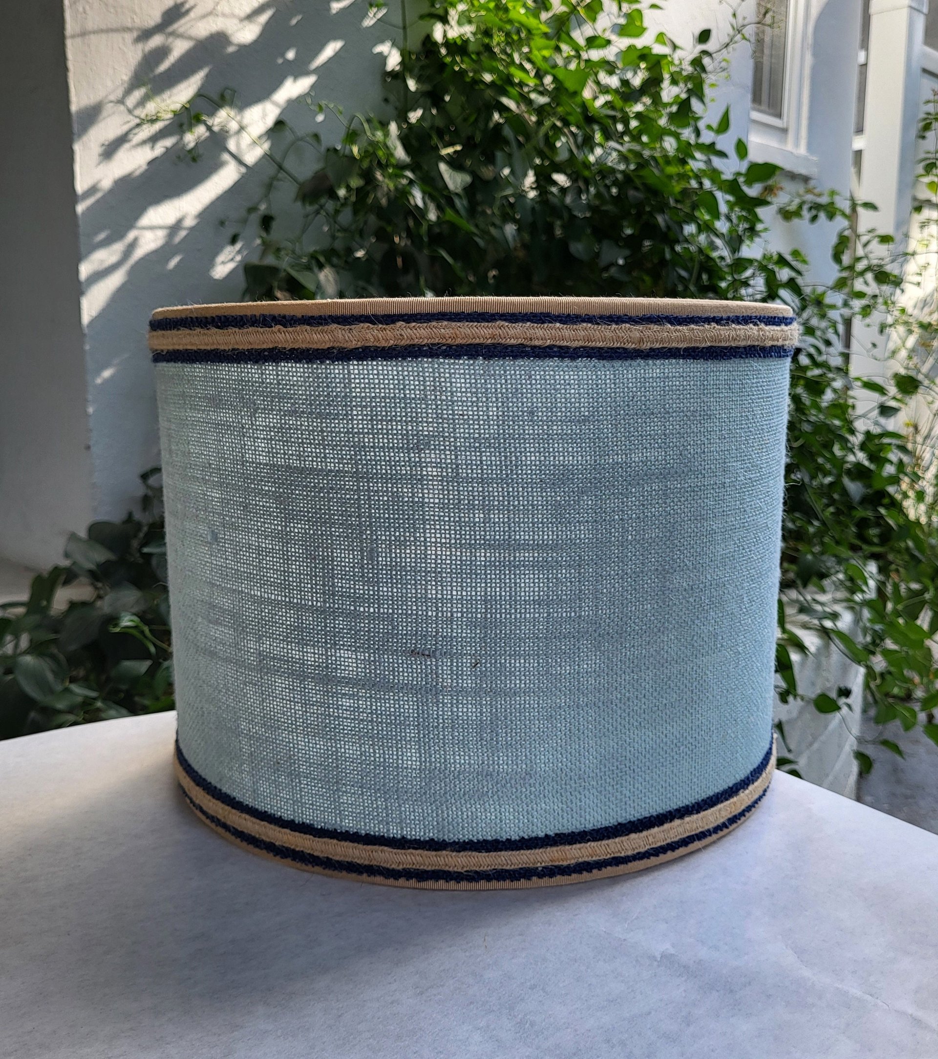 Sky Blue Burlap Lampshade, Drum Lamp Shade