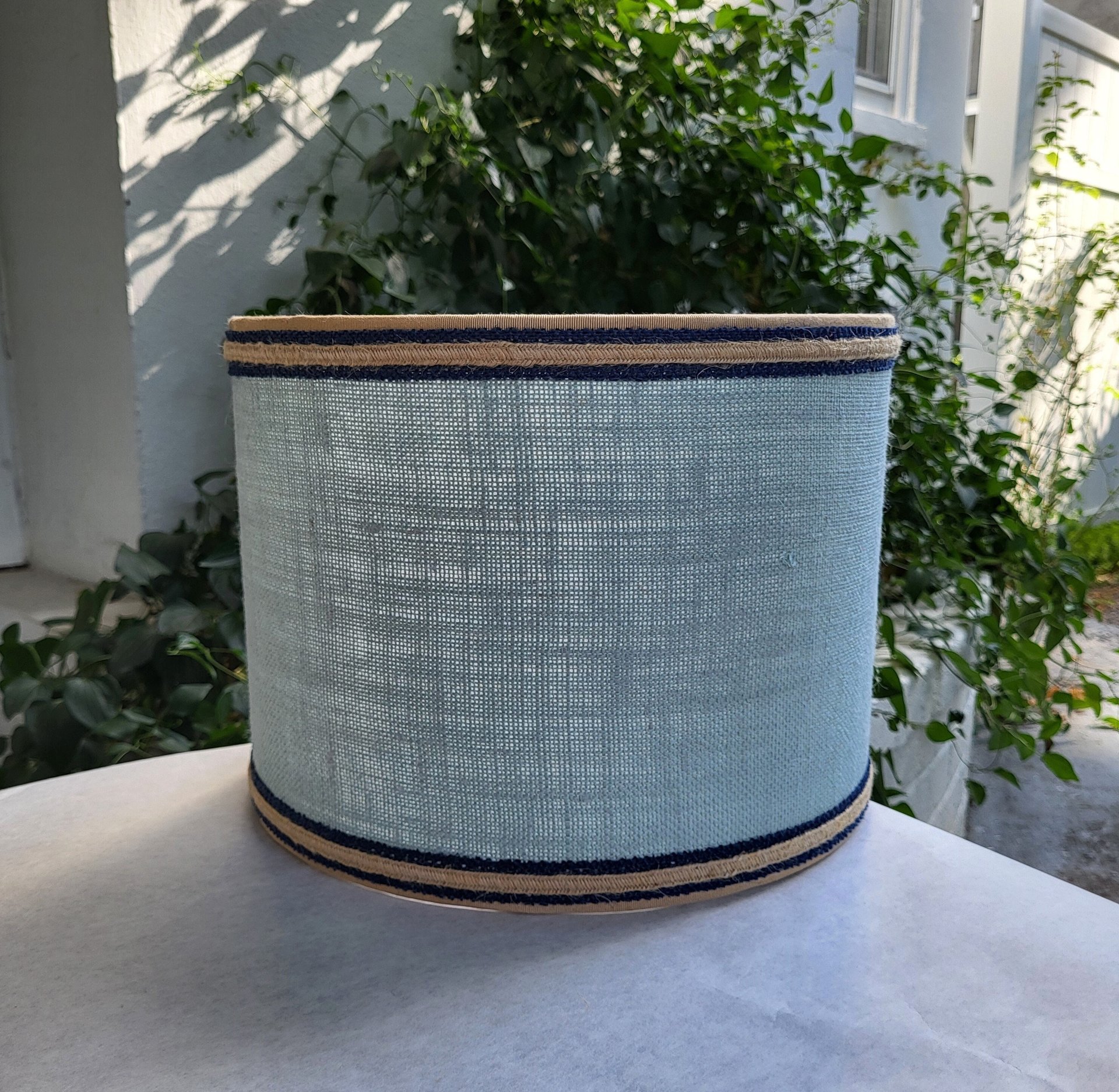 Sky Blue Burlap Lampshade, Drum Lamp Shade