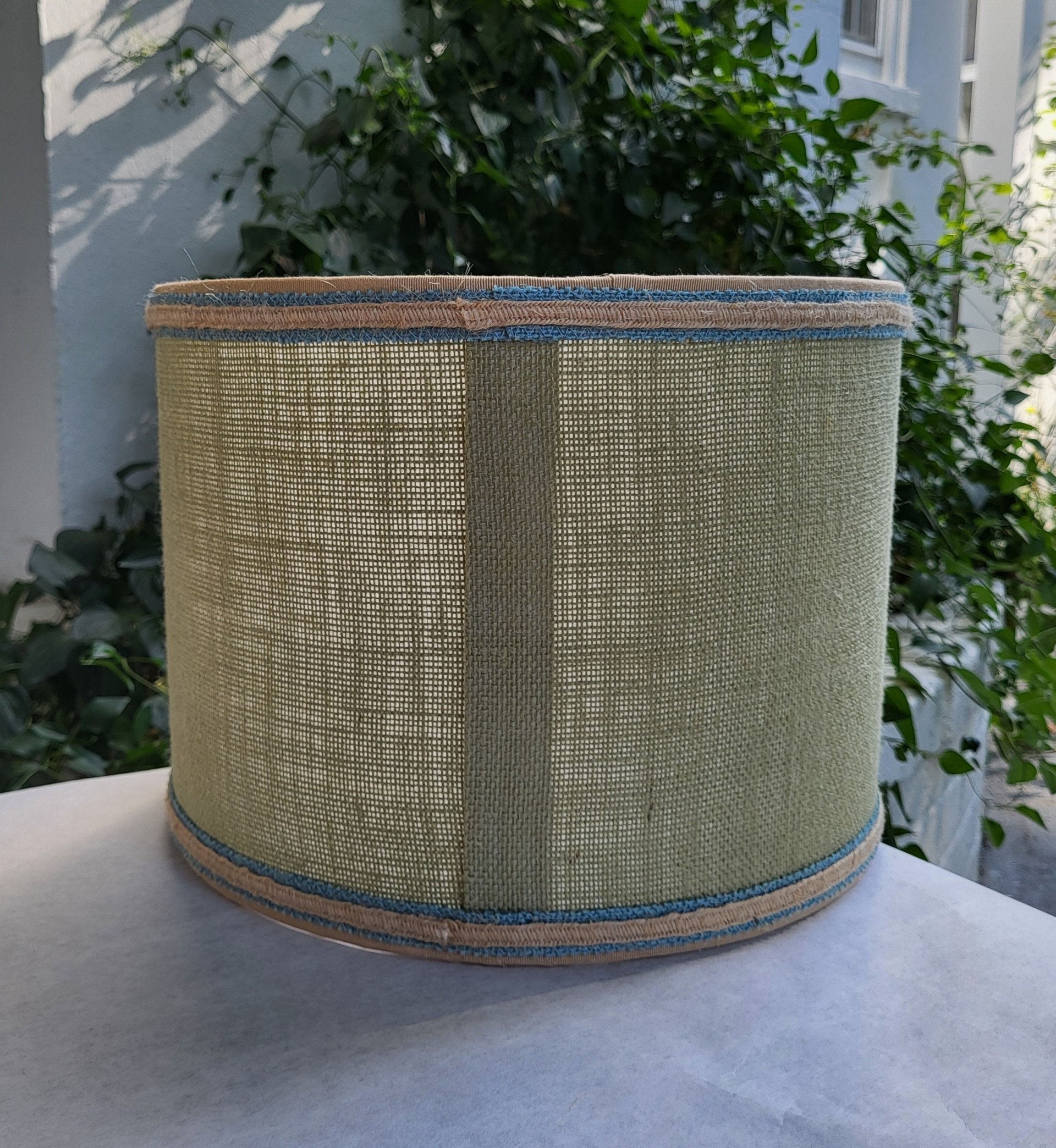 Light Green Burlap Lampshade, Drum Lamp Shade