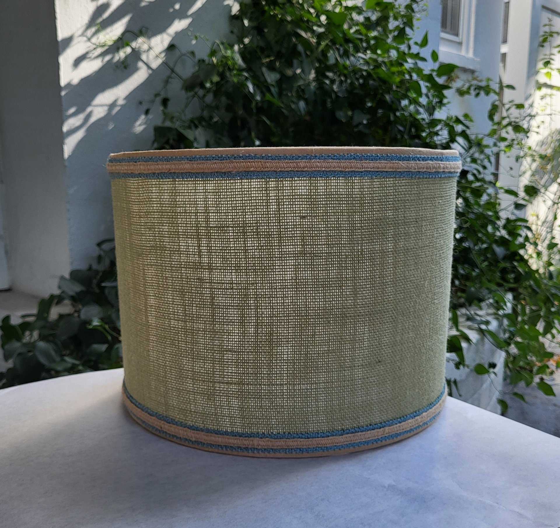 Light Green Burlap Lampshade, Drum Lamp Shade