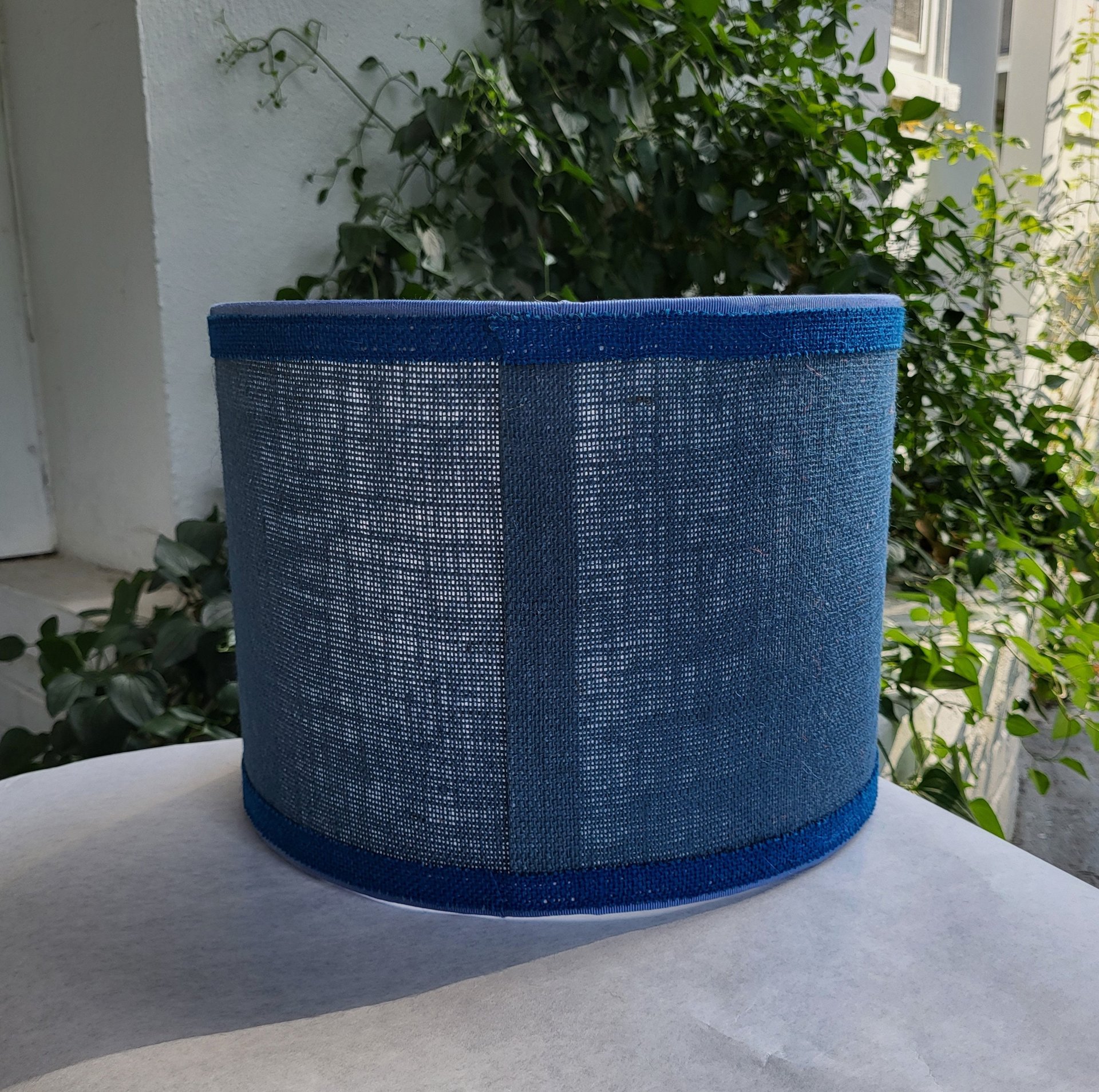 Dark Blue Burlap Lampshade, Drum Lamp Shade