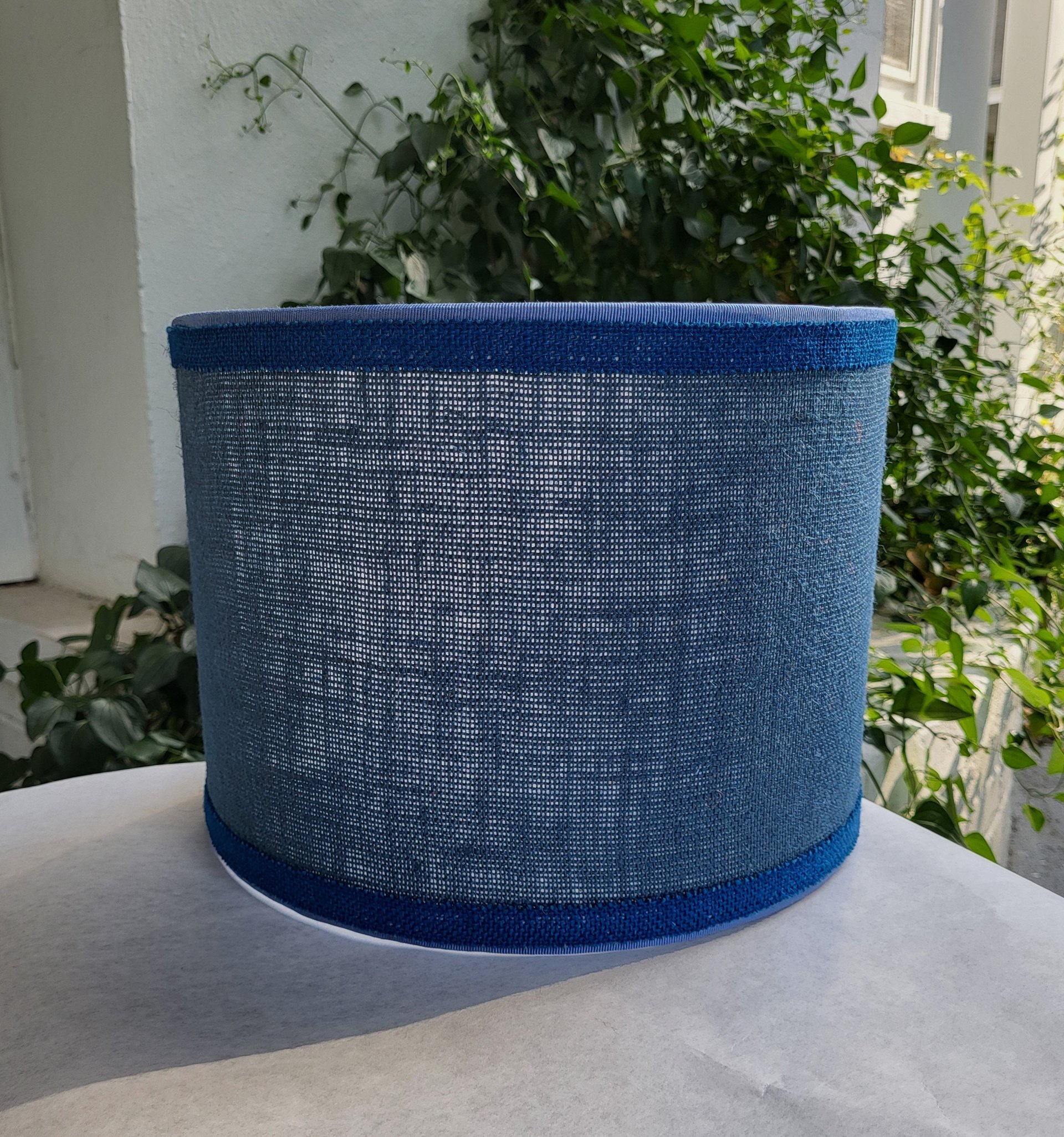 Dark Blue Burlap Lampshade, Drum Lamp Shade