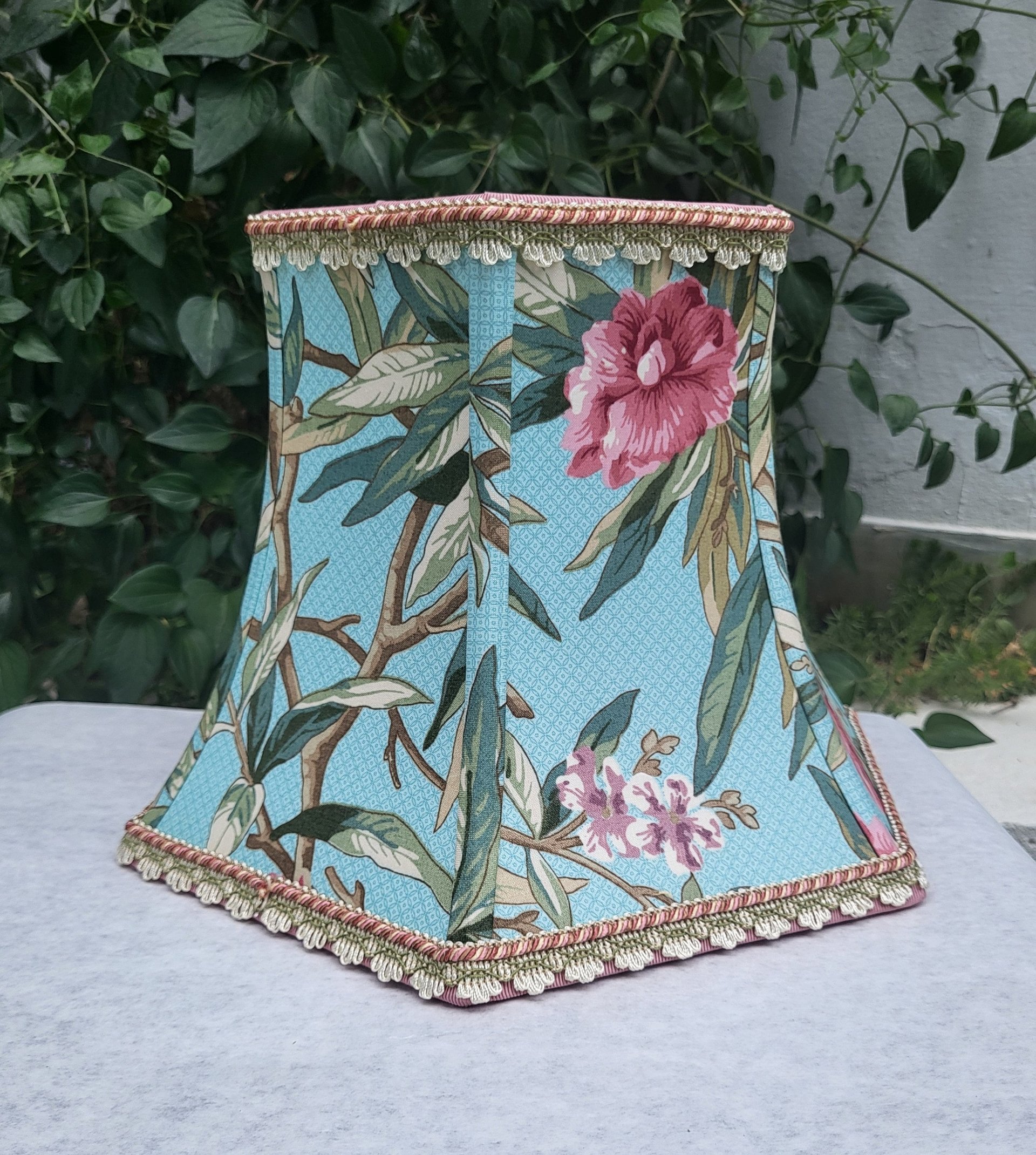 Bridge Lampshade, Blue Floral Greeff Fabric Hexagon Bell