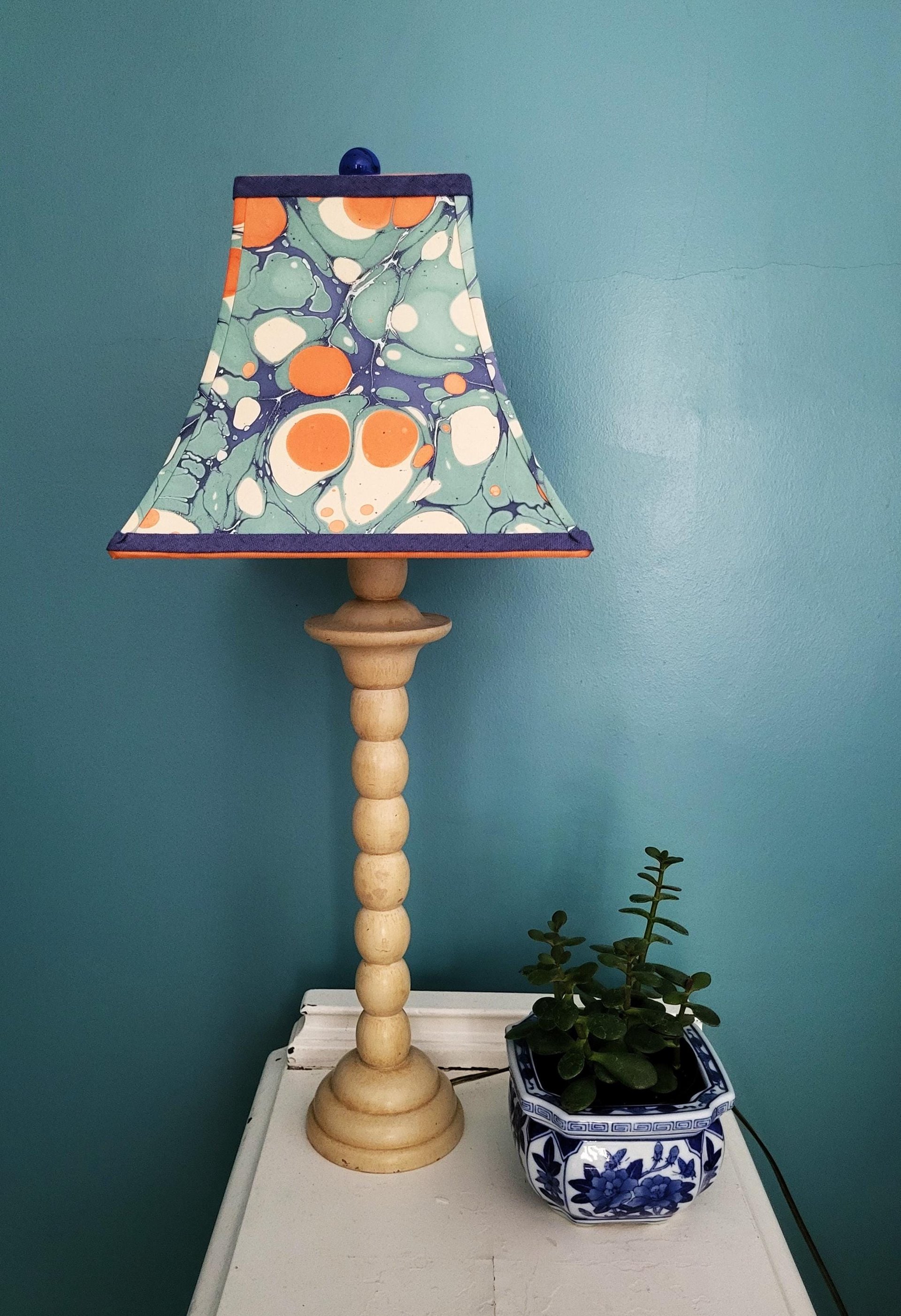 Marbled Paper Lampshade Jade Blue Orange