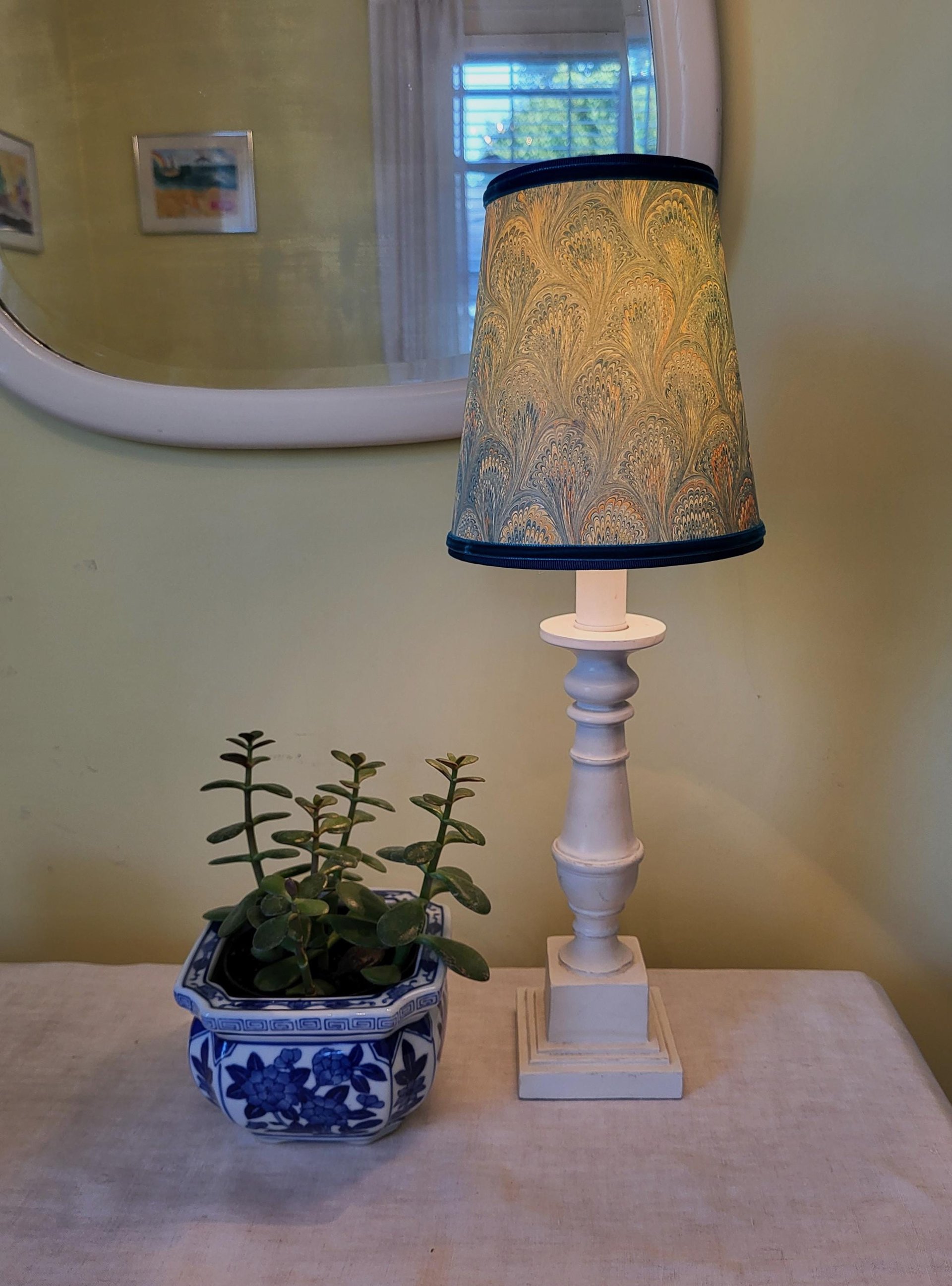 Pair Marbled Paper Sconce Lampshades Turquoise