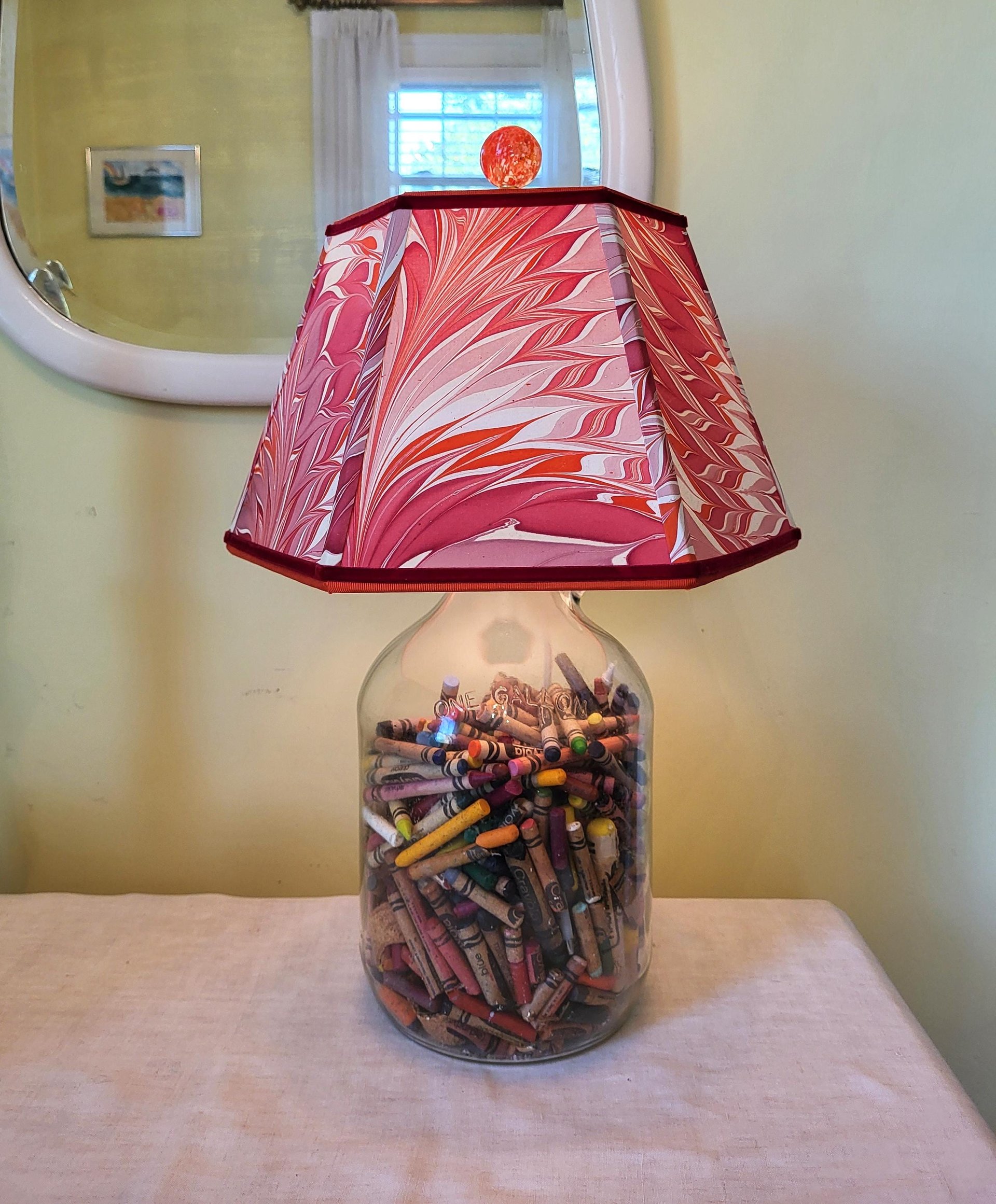 Marbled Paper Lampshade Red Orange Mauve