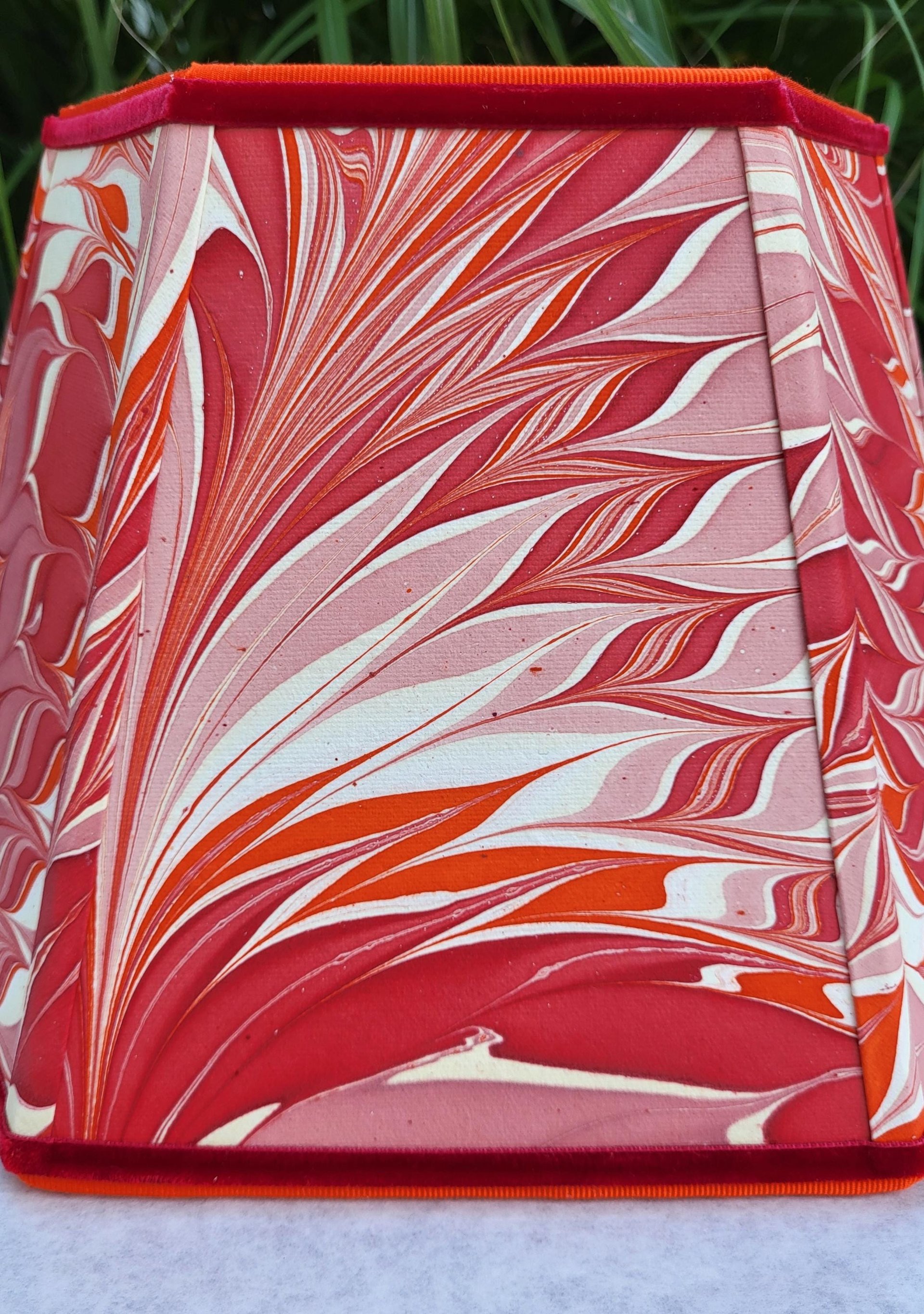 Marbled Paper Lampshade Red Orange Mauve