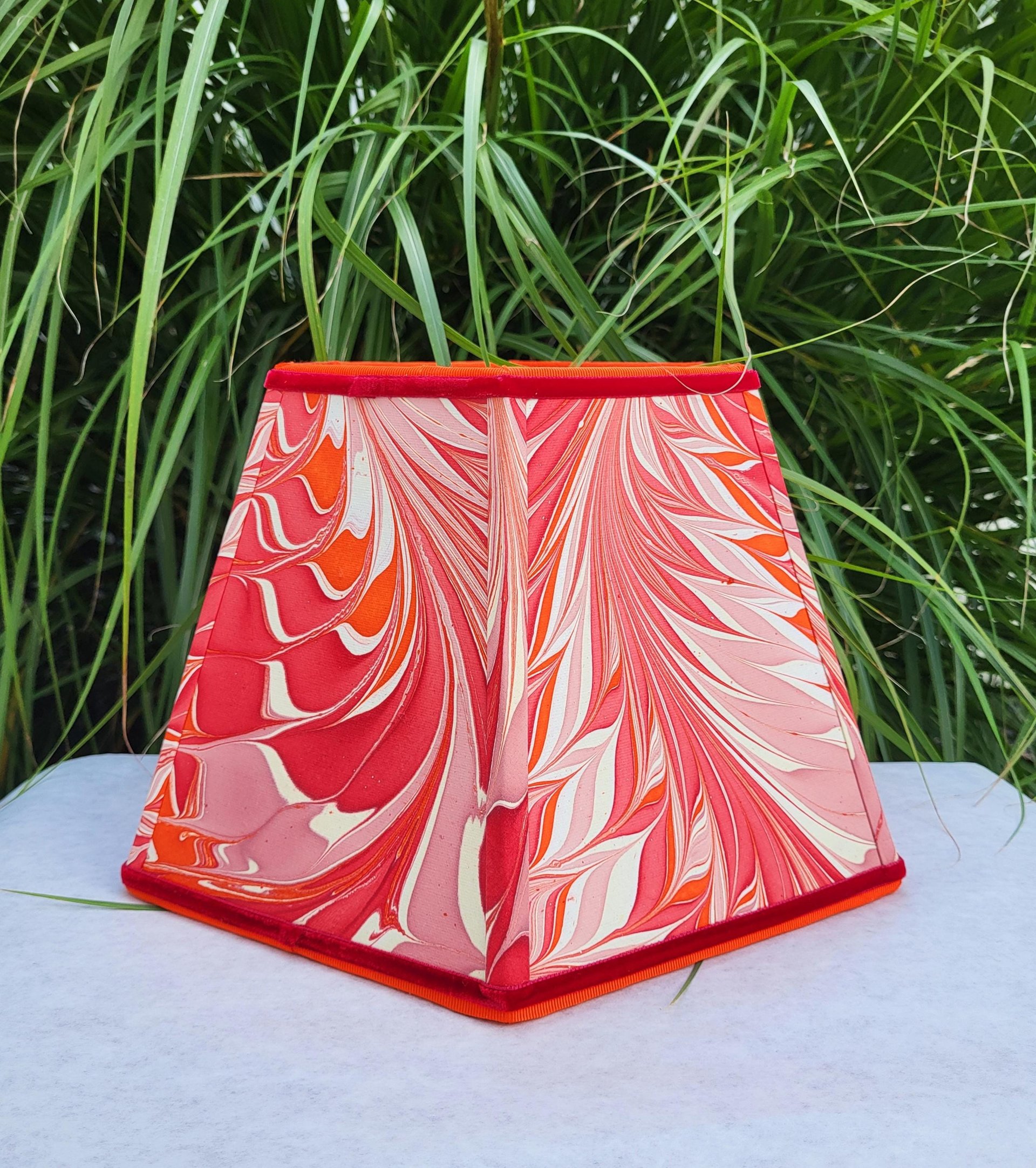 Marbled Paper Lampshade Red Orange Mauve