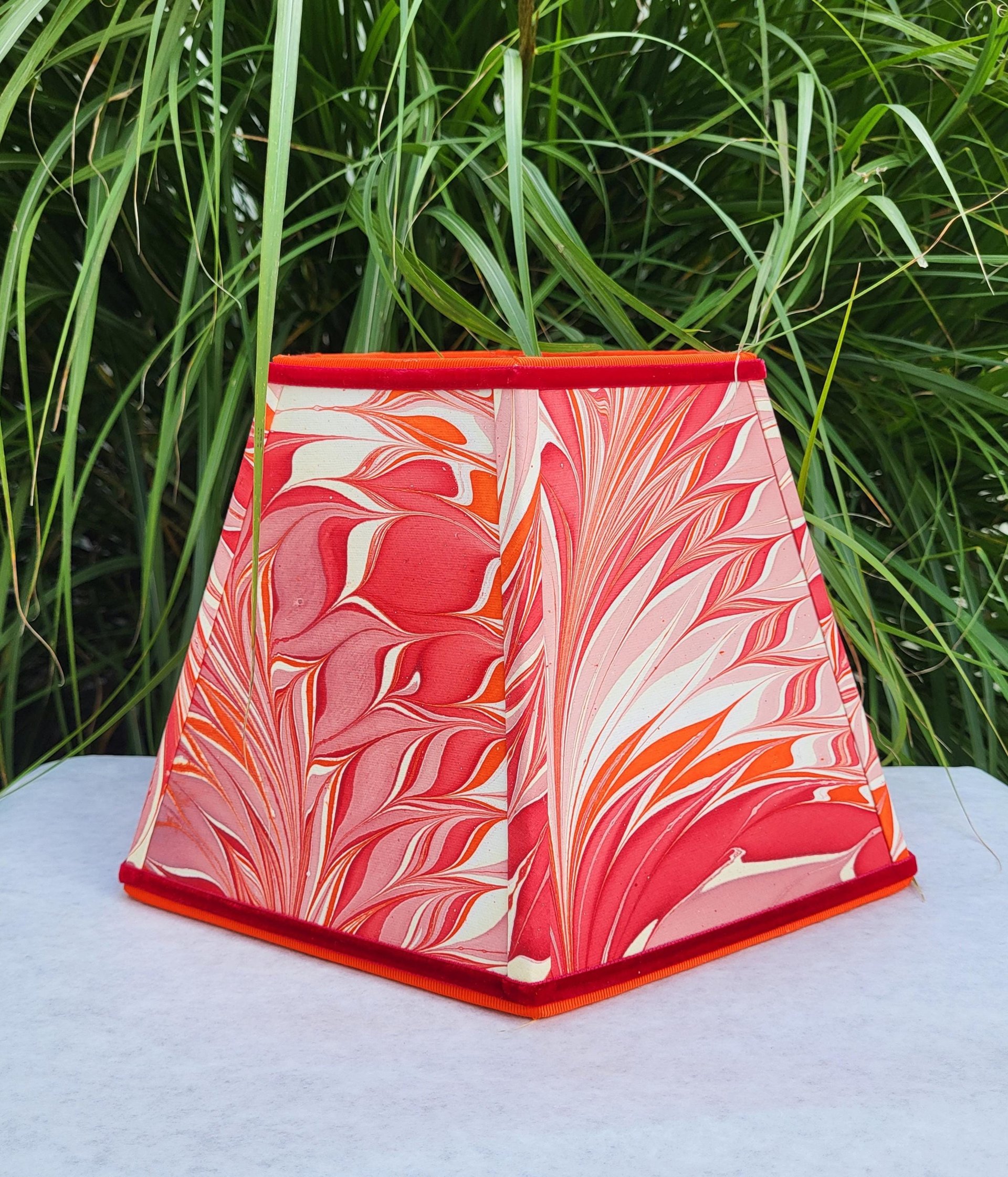 Marbled Paper Lampshade Red Orange Mauve
