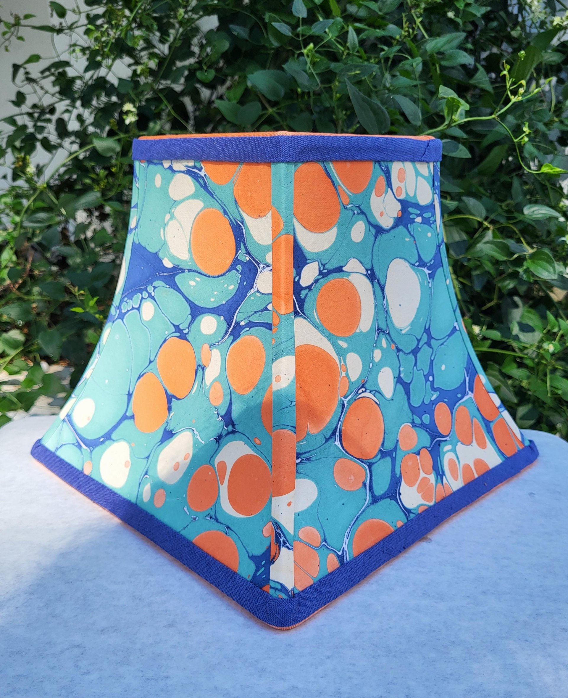 Marbled Paper Lampshade Jade Blue Orange