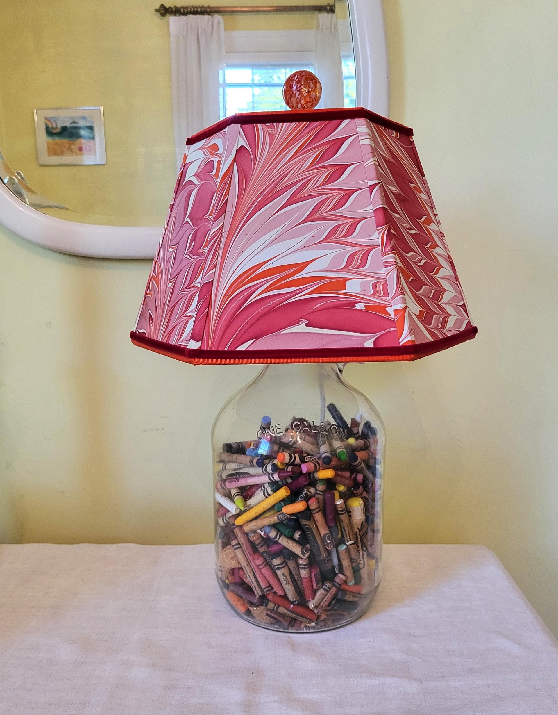 Marbled Paper Lampshade Red Orange Mauve
