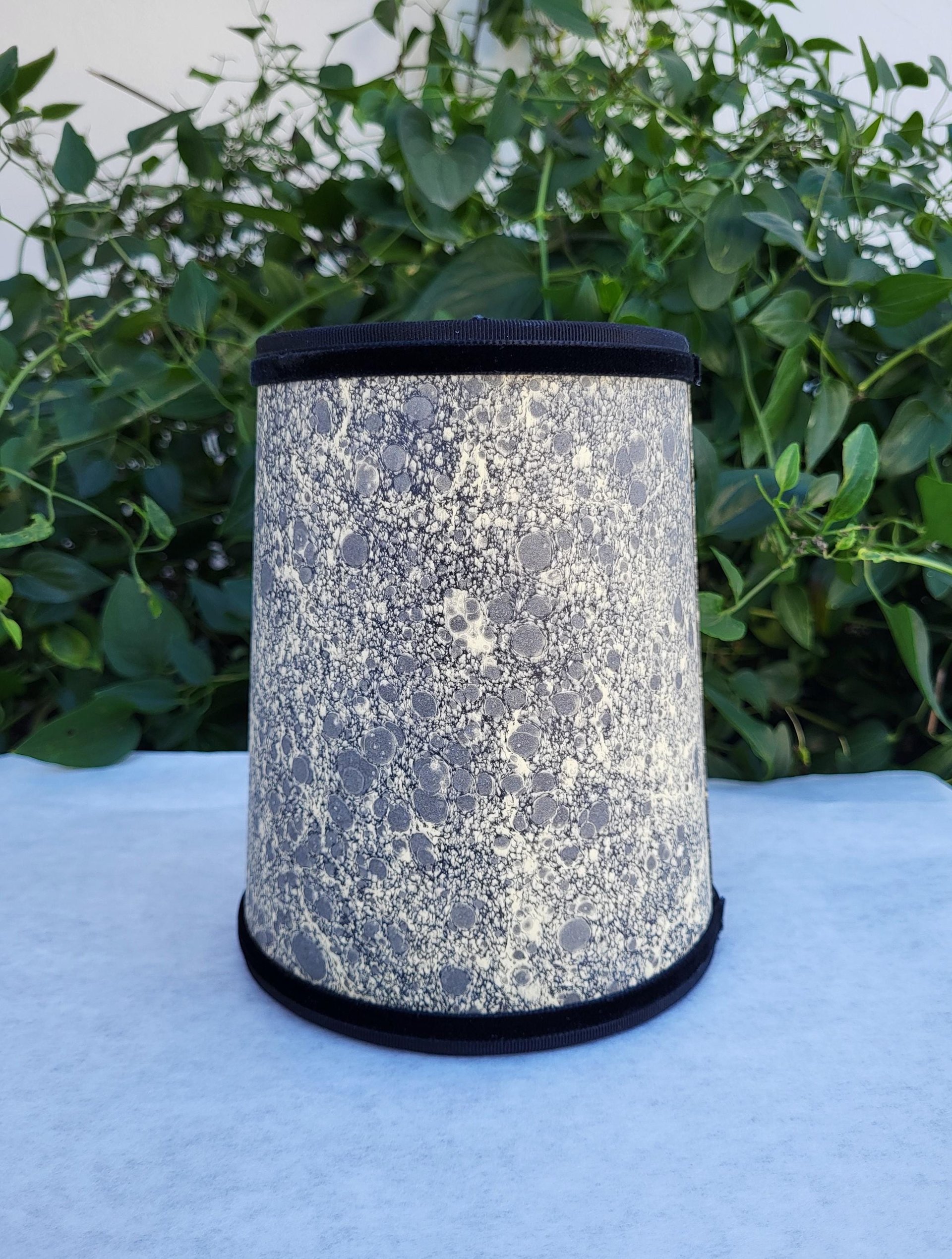 Pair Black Gray Cream Marbled Paper Lampshades