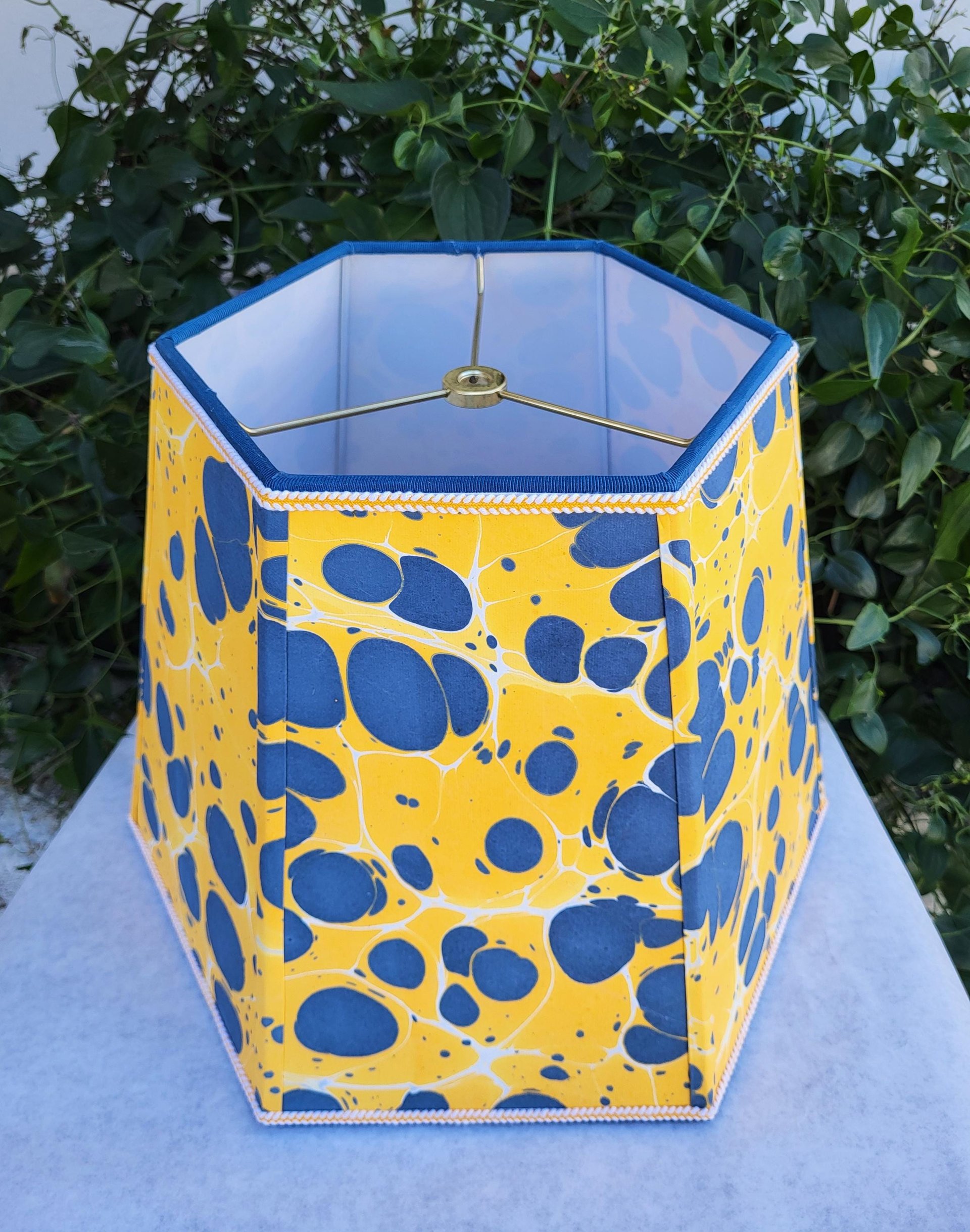 Large Marbled Paper Lampshade Yellow Blue