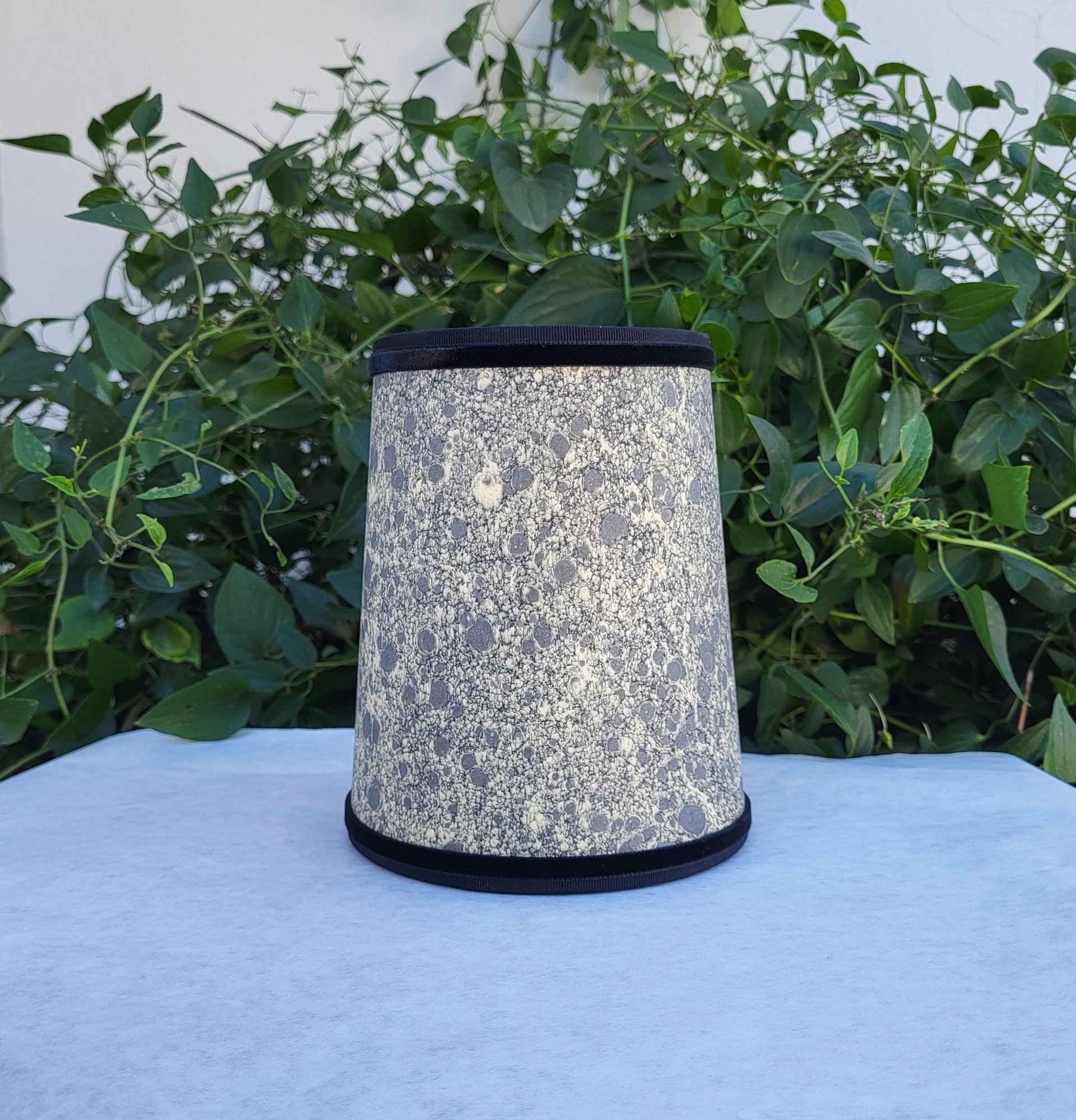 Pair Black Gray Cream Marbled Paper Lampshades