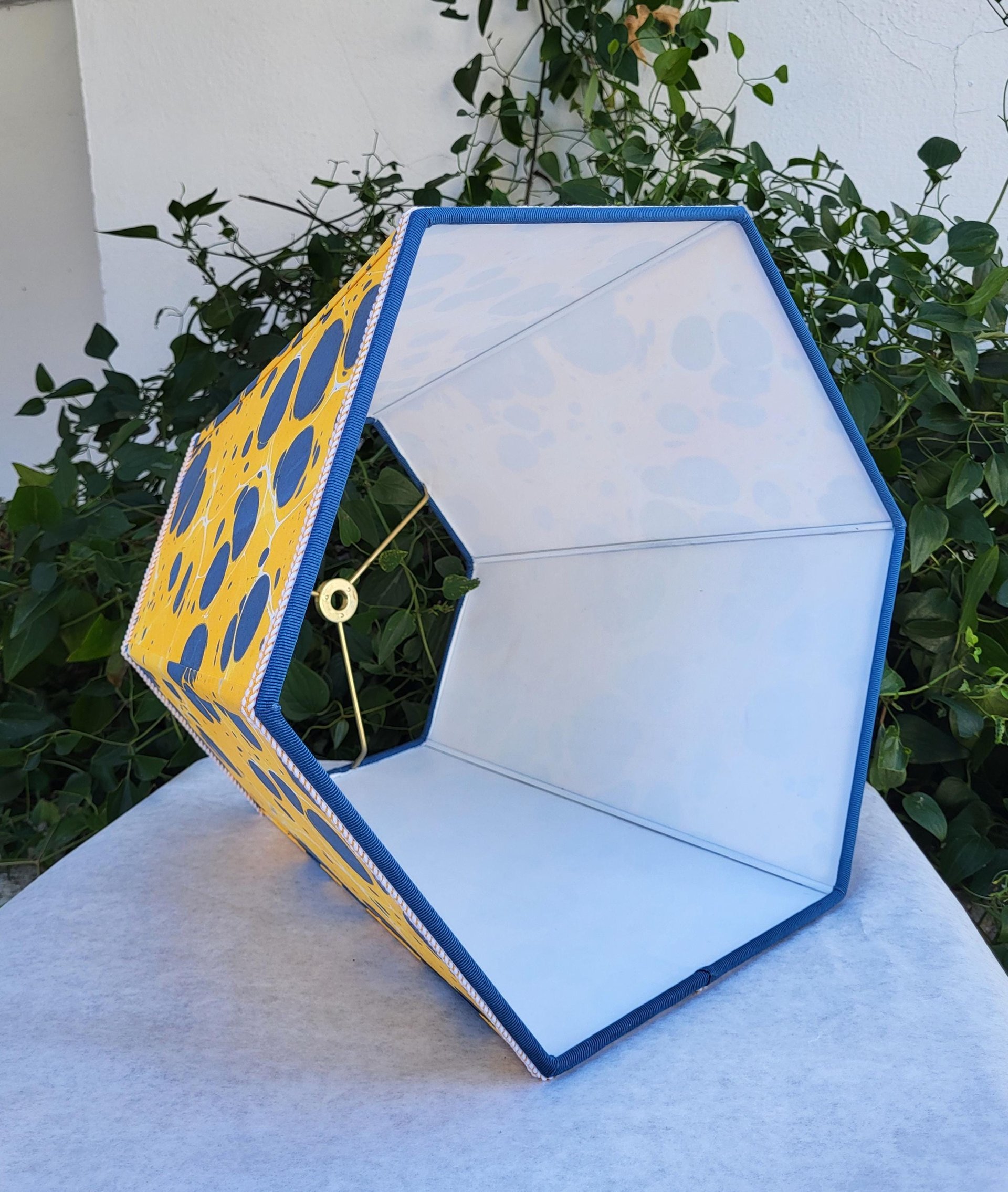 Large Marbled Paper Lampshade Yellow Blue