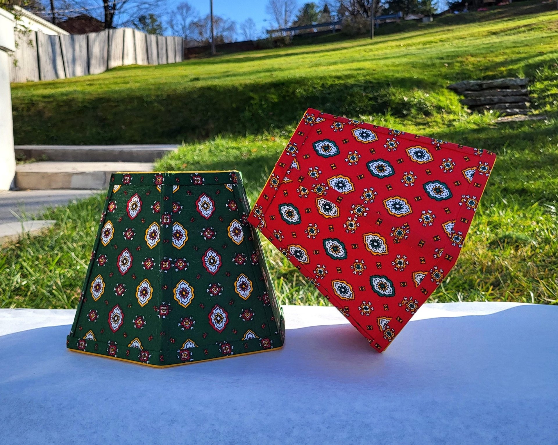 Green or Red Foulard French Country Fabric Lampshade, Clip On Lamp Shade