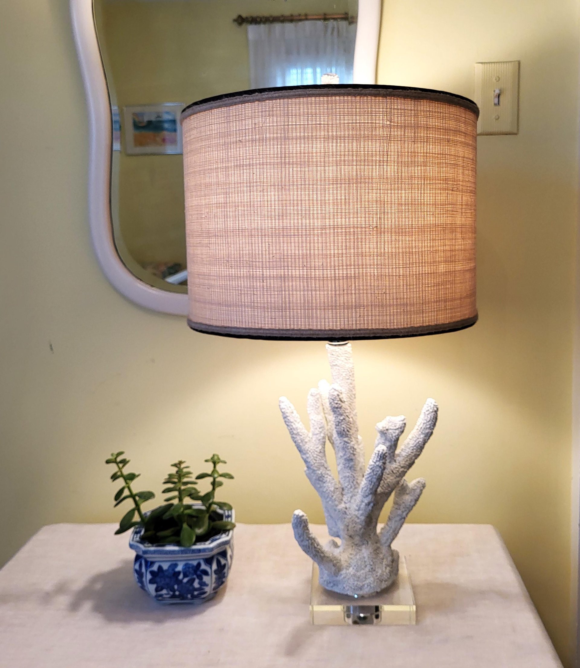 Raffia Cloth Lampshade Lined with Ticking Fabric