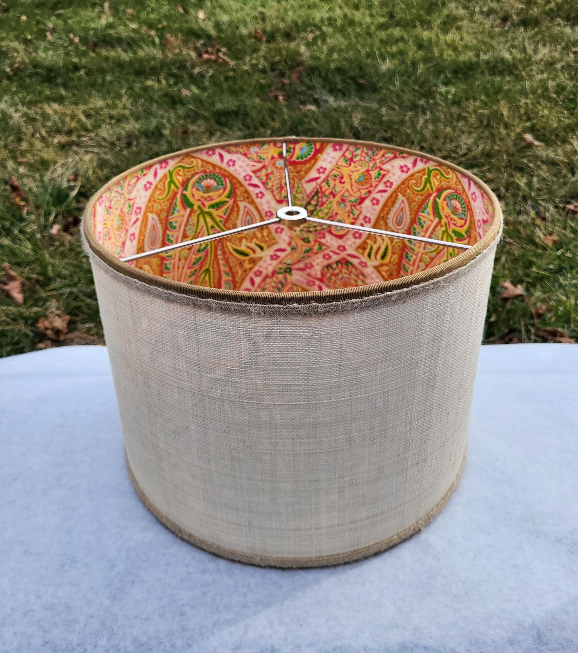 Raffia Cloth Lampshade, Paisley Fabric Lined