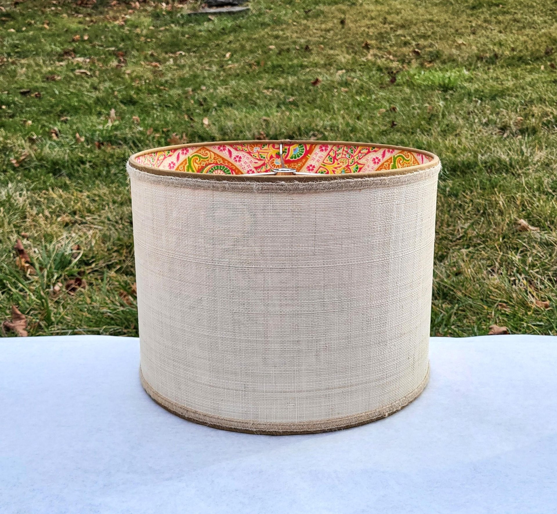 Raffia Cloth Lampshade, Paisley Fabric Lined