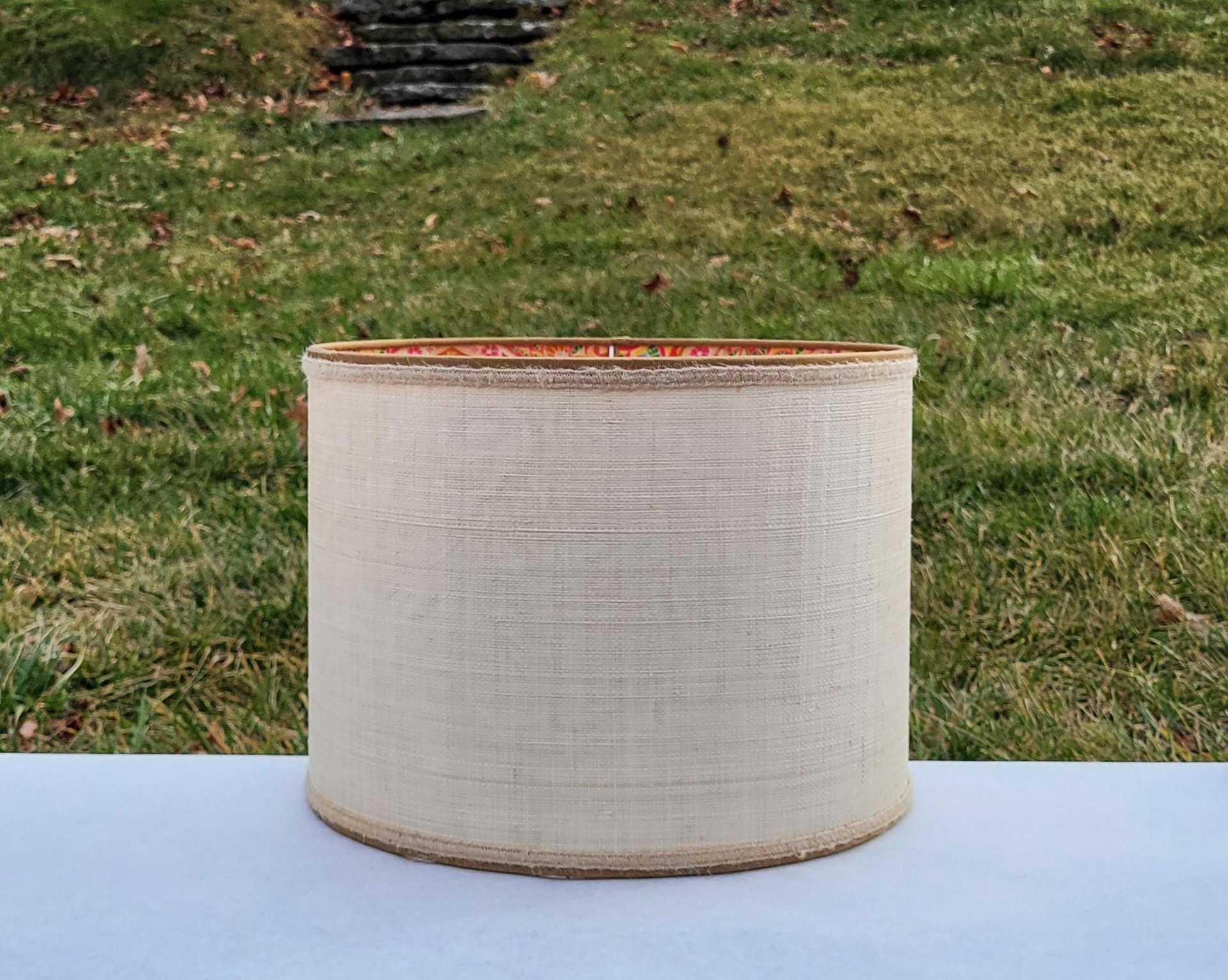 Raffia Cloth Lampshade, Paisley Fabric Lined