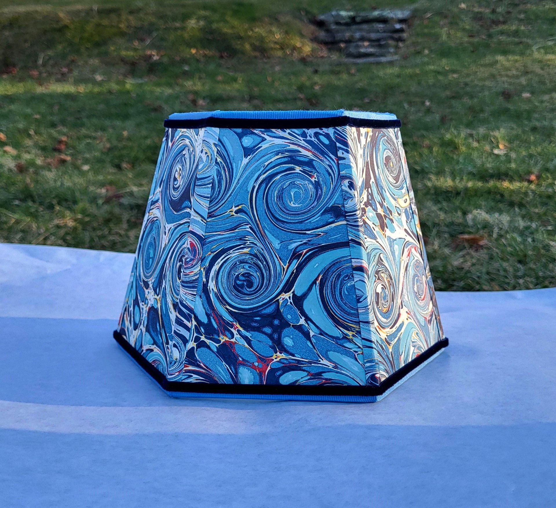 Marbled Paper Lampshade Blue