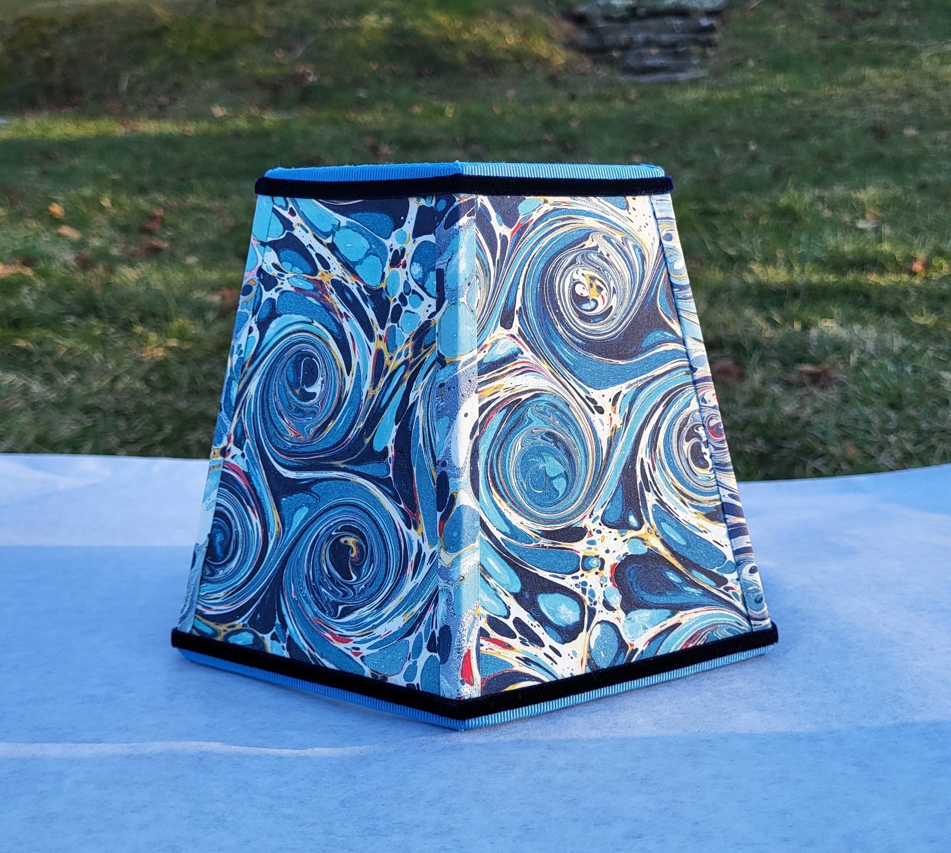 Marbled Paper Lampshade Blue