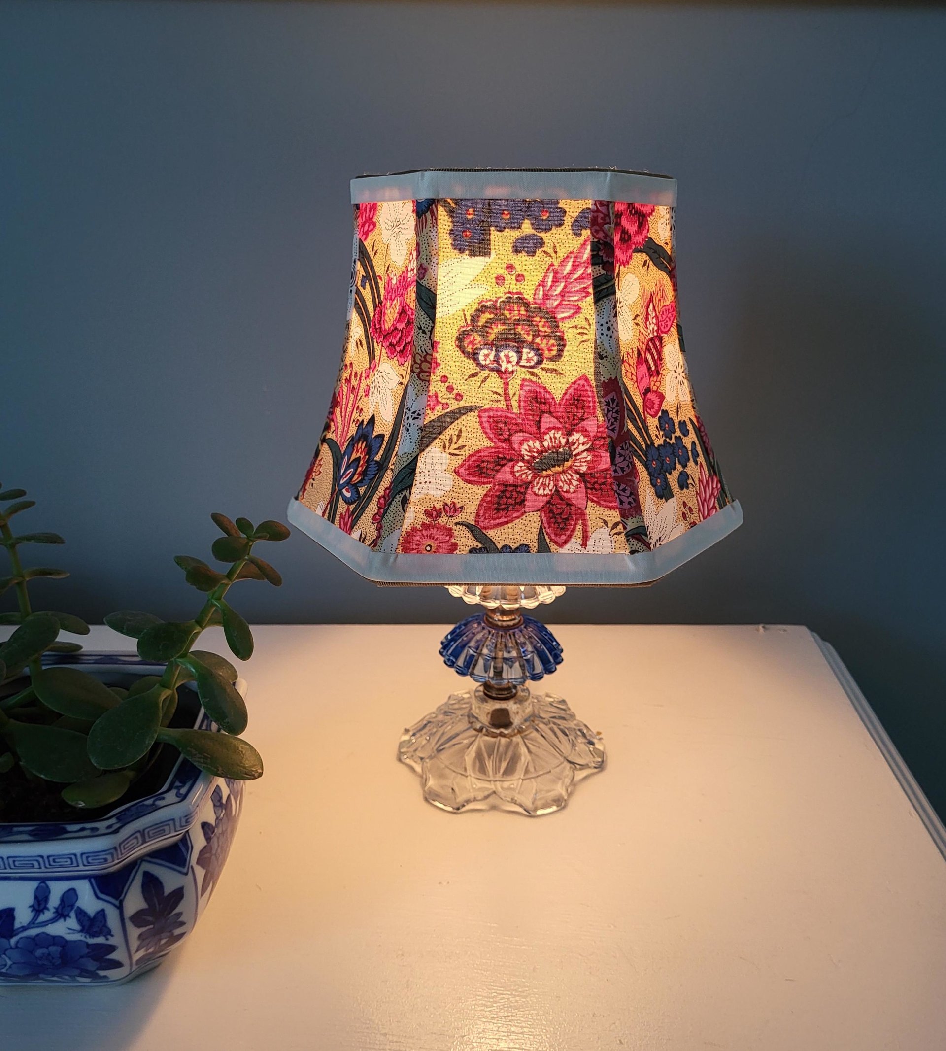 Small Floral Lampshade, Teal Pink Red French Fabric