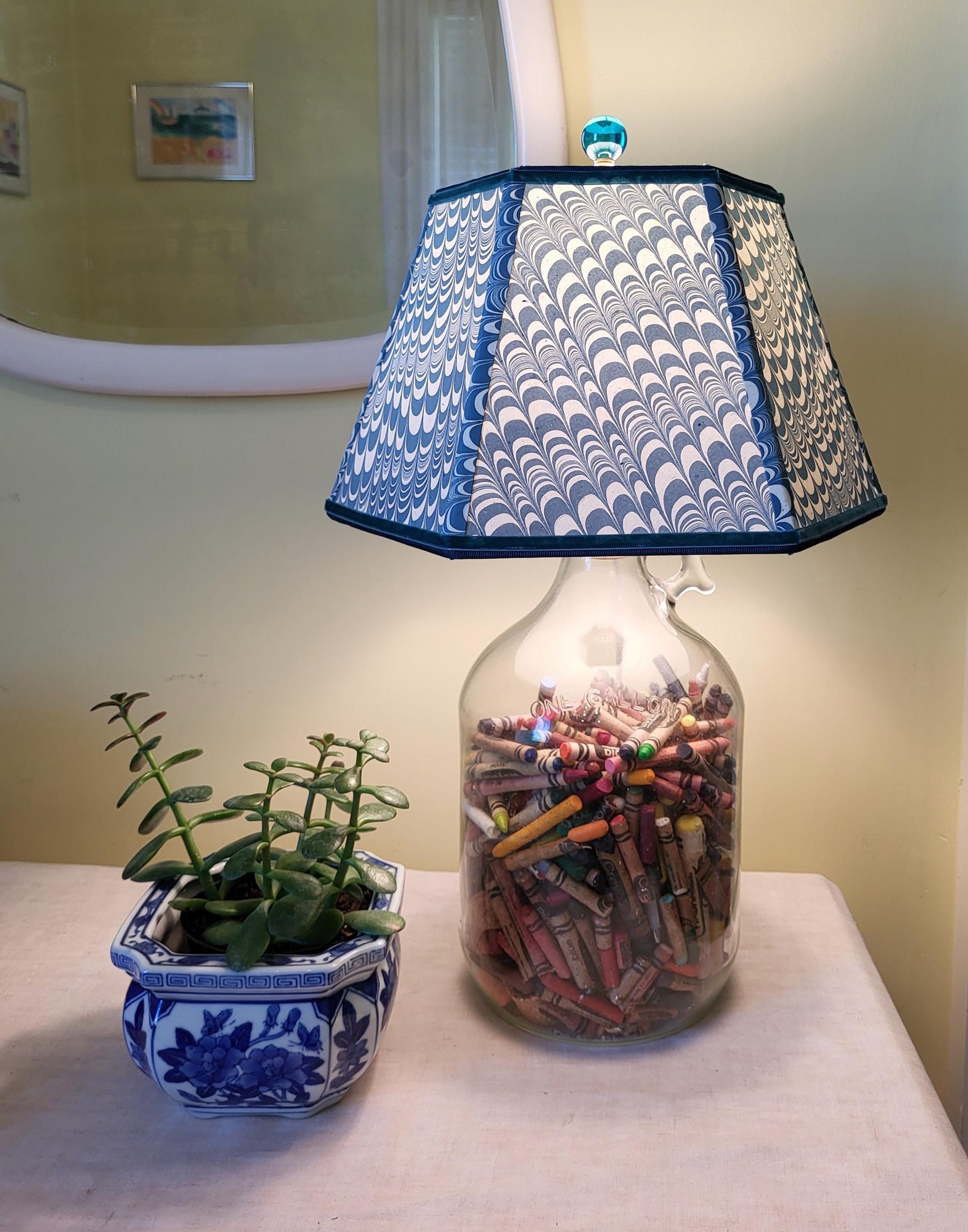 Marbled Paper Lampshade Teal Blue White