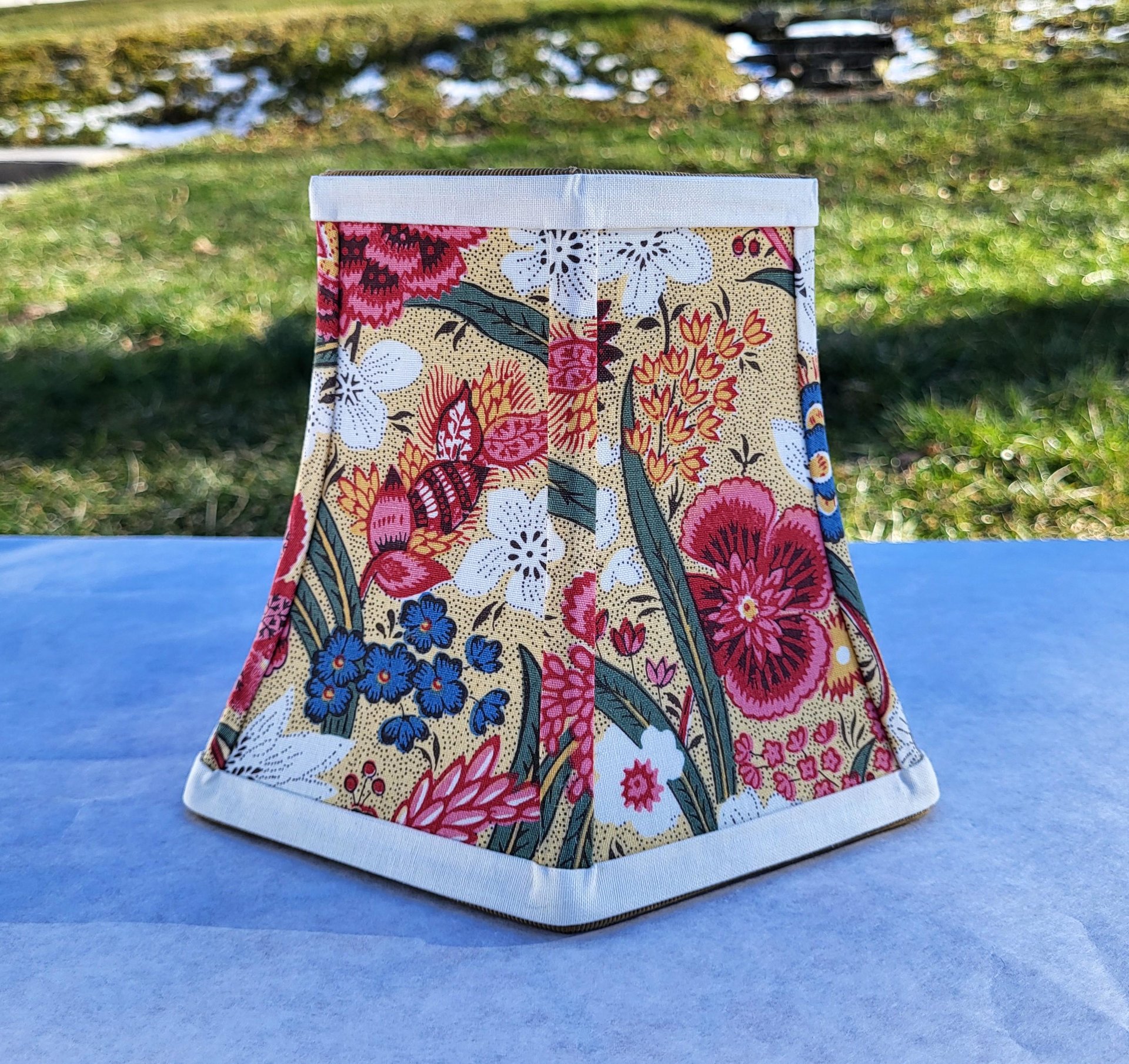 Small Floral Lampshade, Teal Pink Red French Fabric