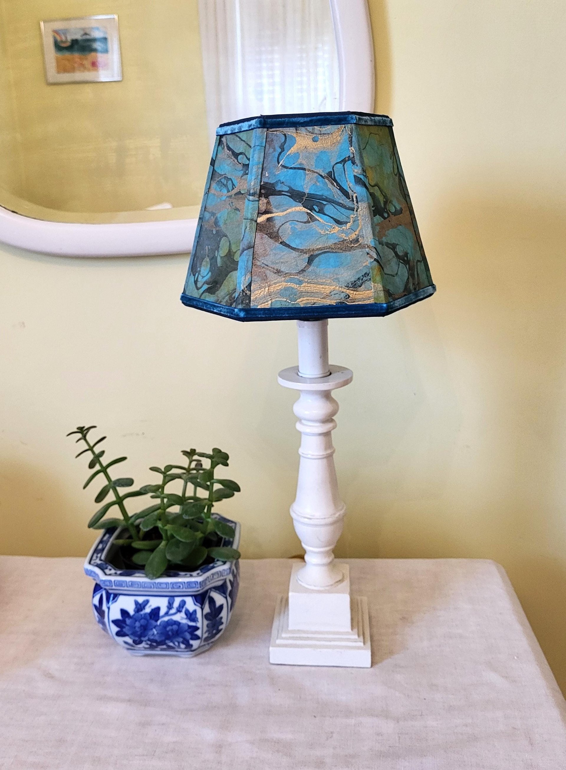Small Marbled Paper Lampshade Turquoise Gold Black