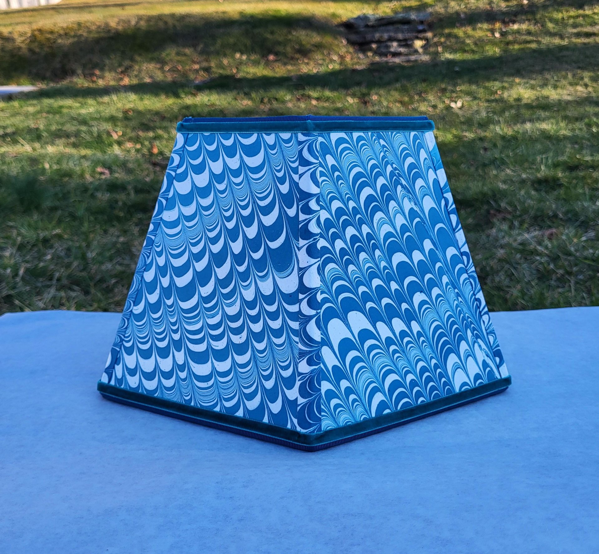 Marbled Paper Lampshade Teal Blue White