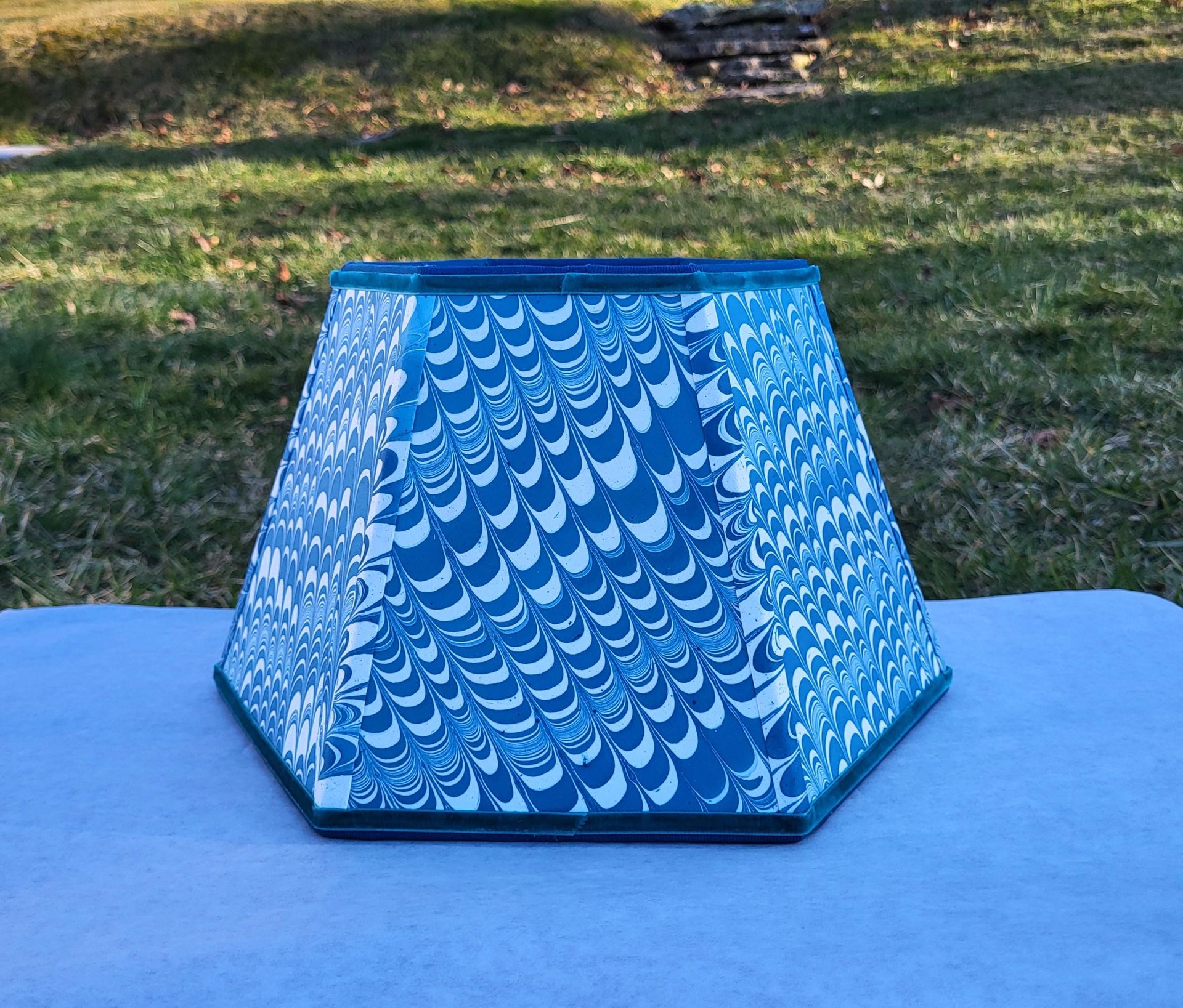 Marbled Paper Lampshade Teal Blue White