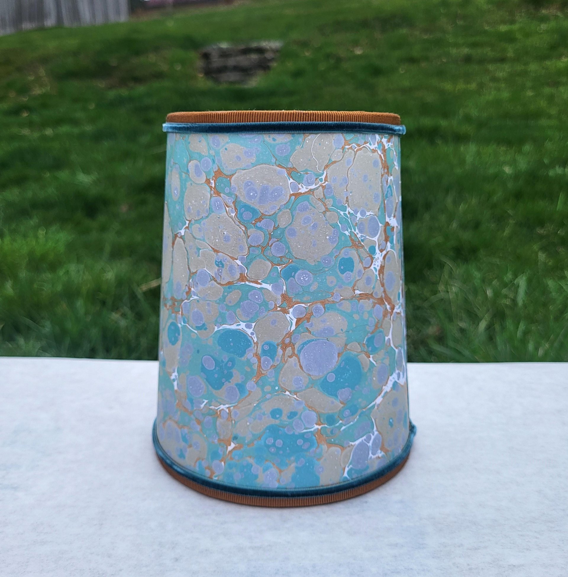 Pair Sea Foam Green Gold Marbled Paper Sconce Lampshades Candle Bulb