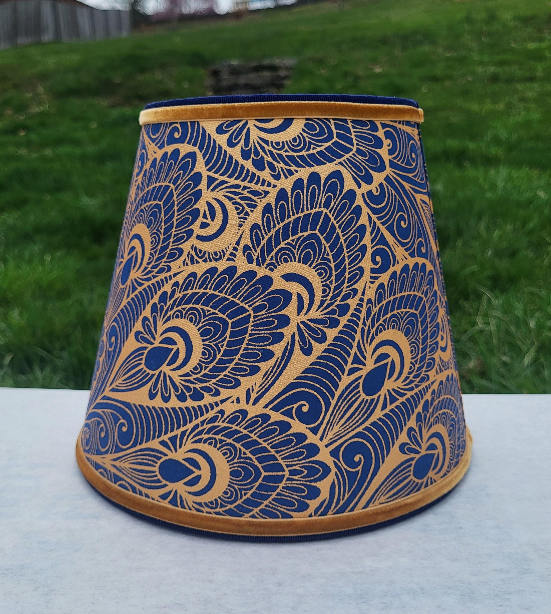 Blue Gold Paper Lampshade Clip On Table Lamp