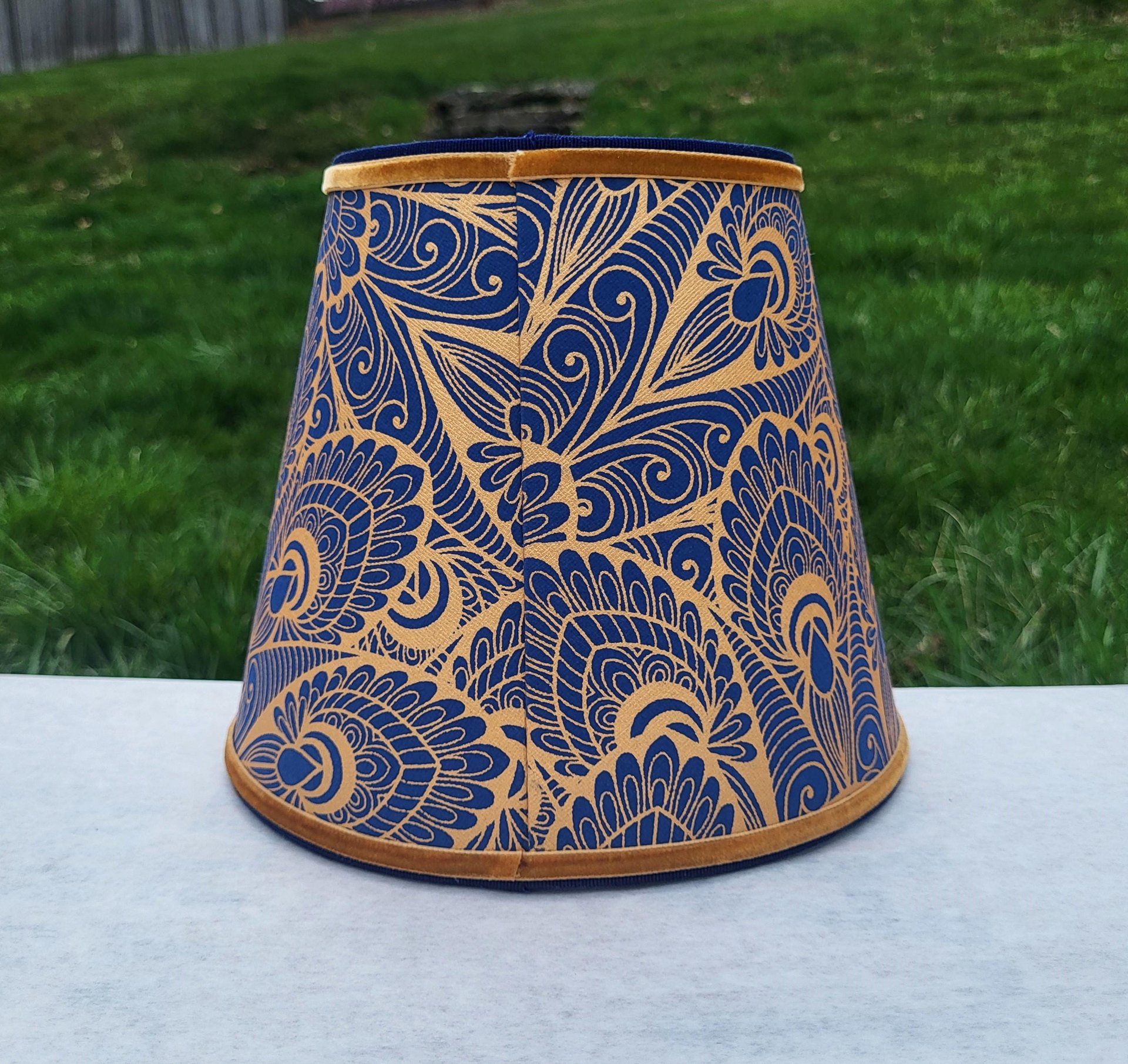 Blue Gold Paper Lampshade Clip On Table Lamp