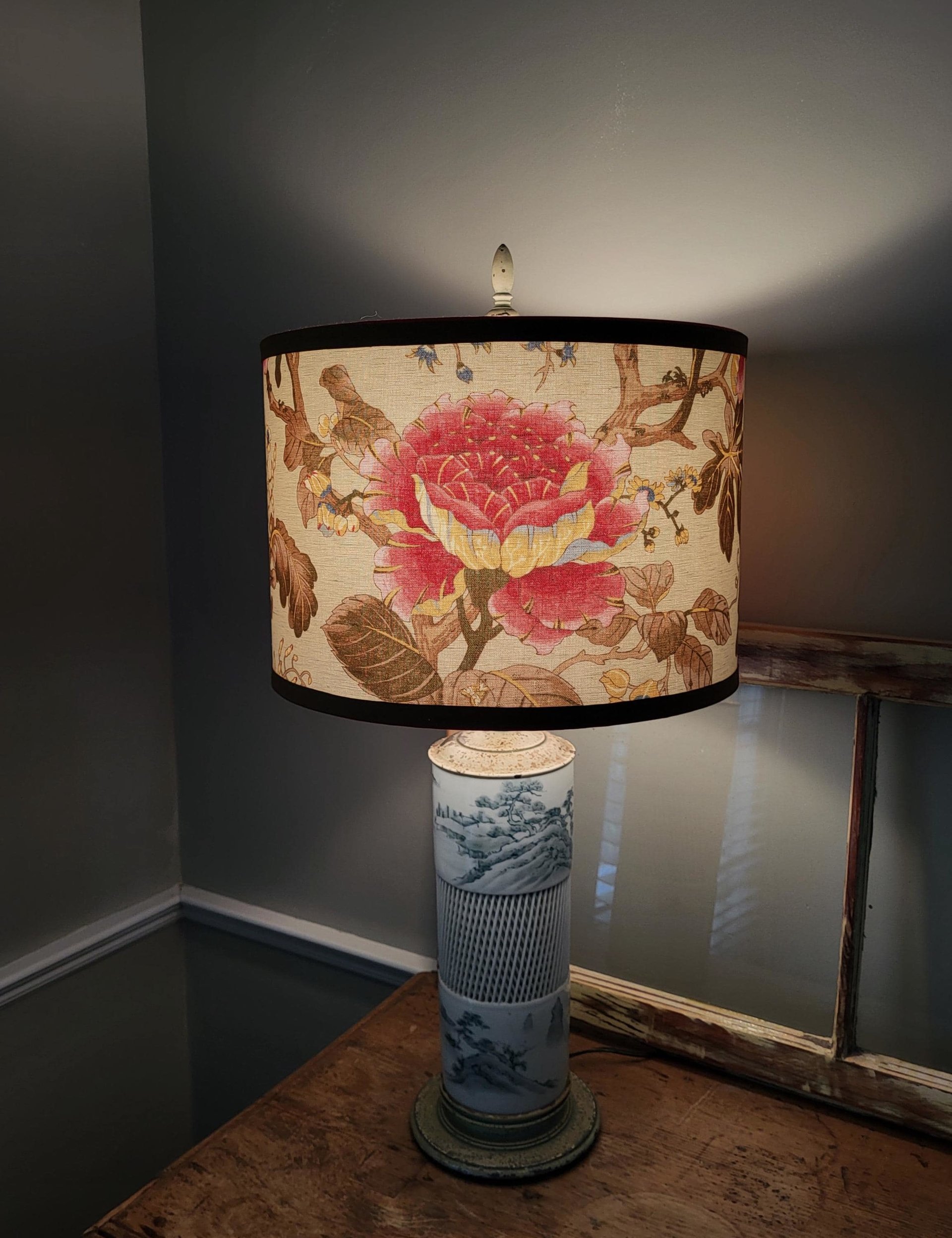 Floral Lampshade Linen Drum Lamp Shade